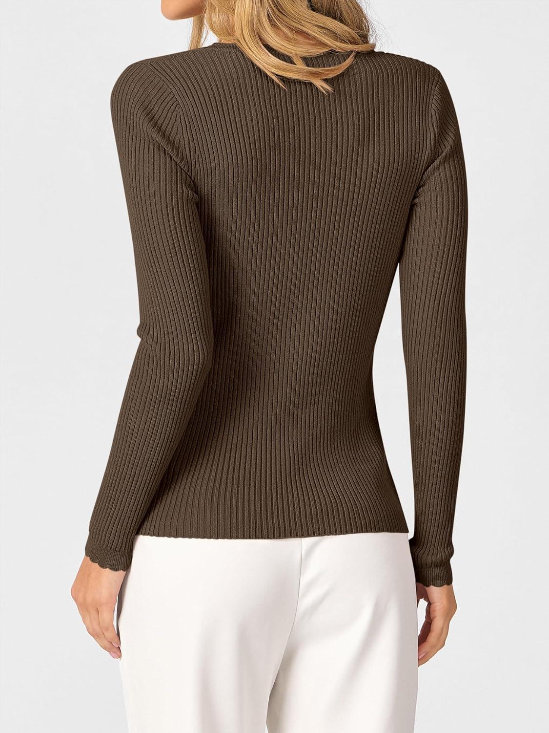 imageANRABESS Womens Ribbed Fitted Sweater Long Sleeve Shirts Scoop Neck Lightweight Casual Knit Slim Tops 2025 Fall OutfitsCoffee