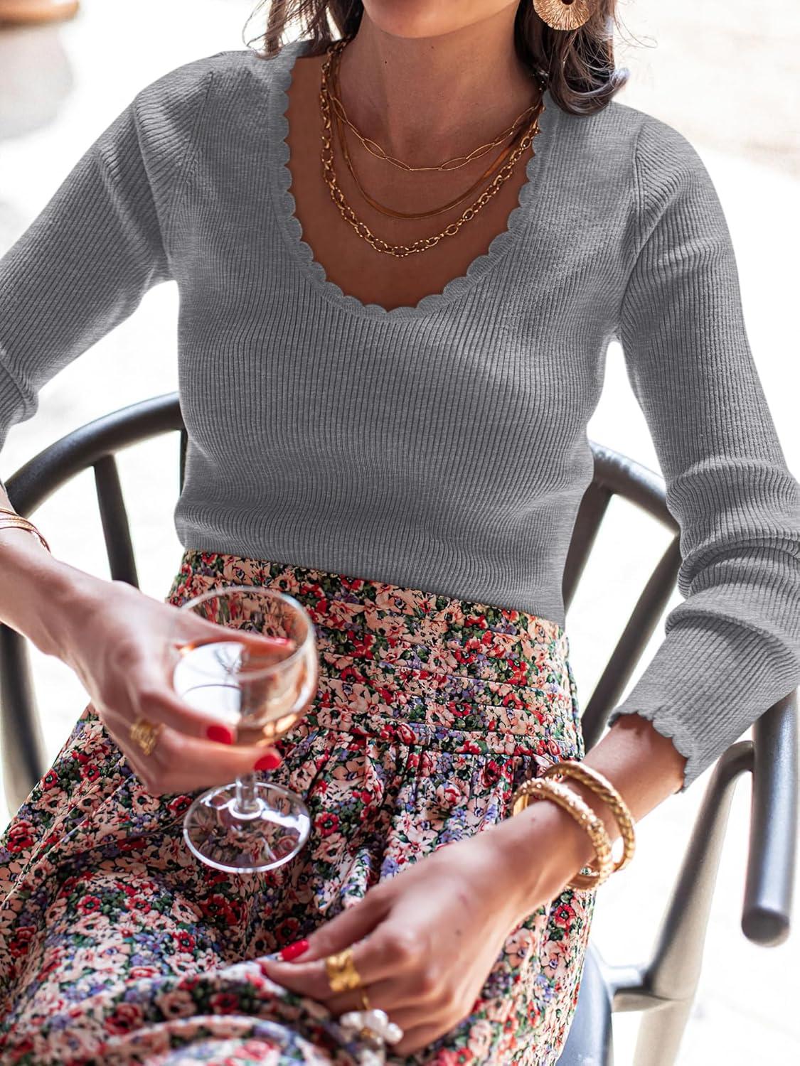 imageANRABESS Womens Ribbed Fitted Sweater Long Sleeve Shirts Scoop Neck Lightweight Casual Knit Slim Tops 2025 Fall OutfitsDark Gray