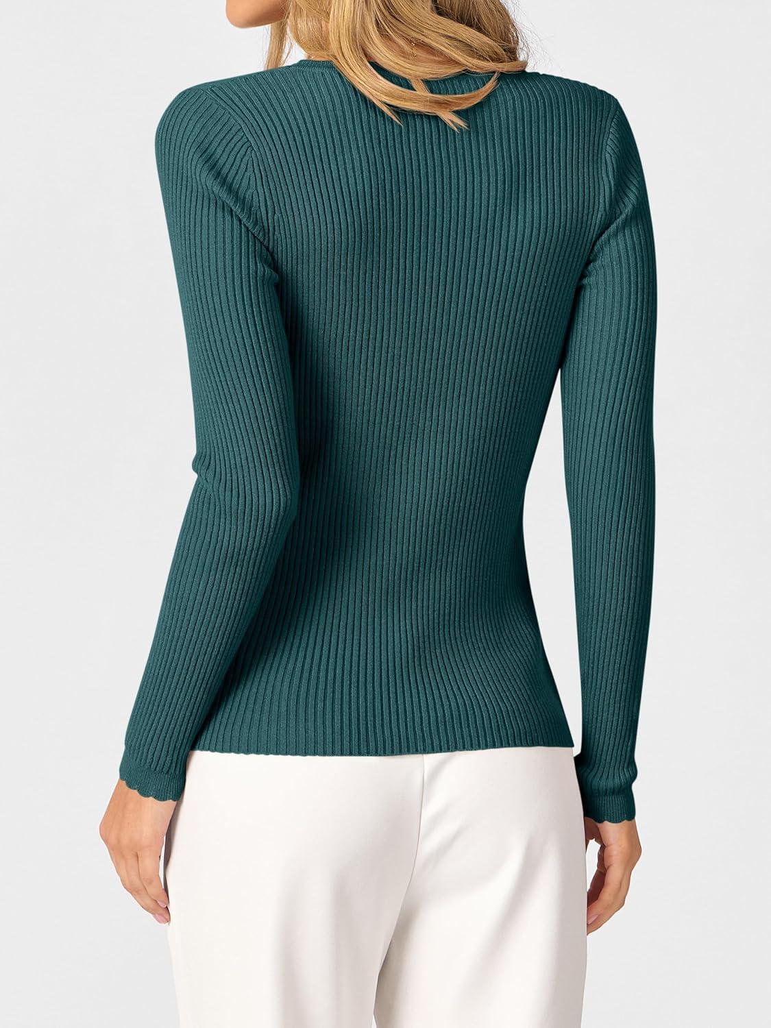 imageANRABESS Womens Ribbed Fitted Sweater Long Sleeve Shirts Scoop Neck Lightweight Casual Knit Slim Tops 2025 Fall OutfitsDark Green