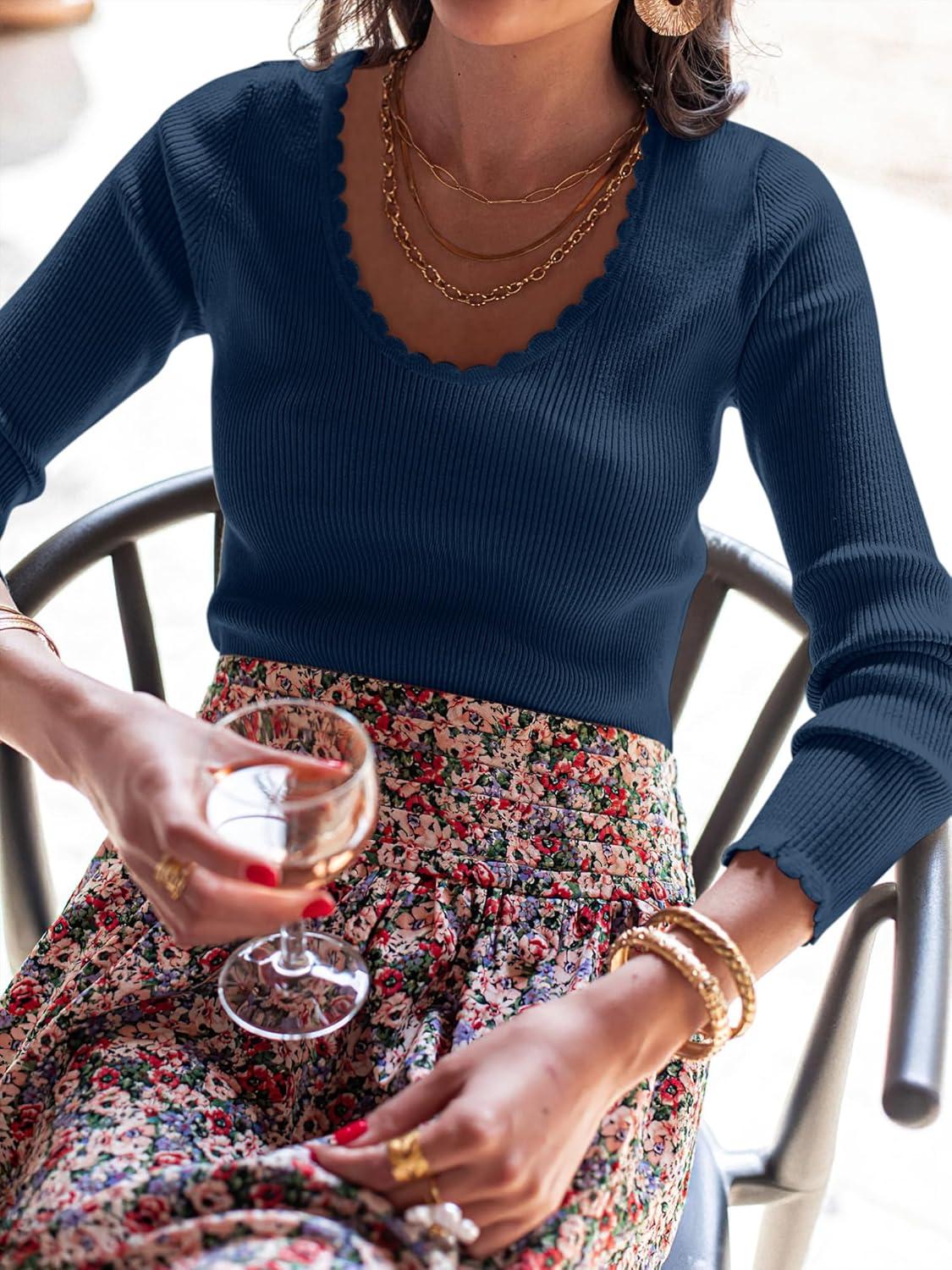 imageANRABESS Womens Ribbed Fitted Sweater Long Sleeve Shirts Scoop Neck Lightweight Casual Knit Slim Tops 2025 Fall OutfitsNavy Blue