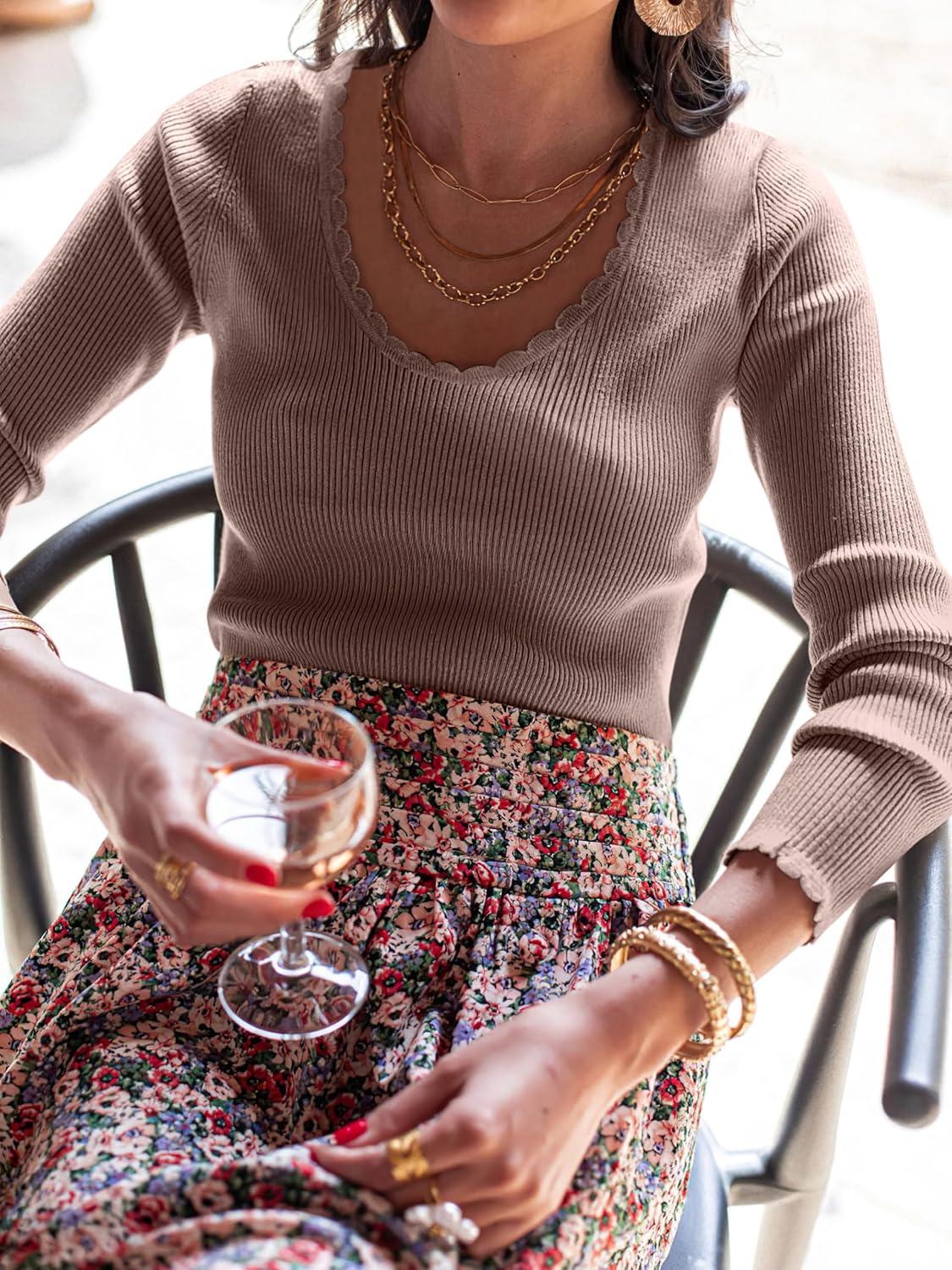 imageANRABESS Womens Ribbed Fitted Sweater Long Sleeve Shirts Scoop Neck Lightweight Casual Knit Slim Tops 2025 Fall OutfitsNutmeg