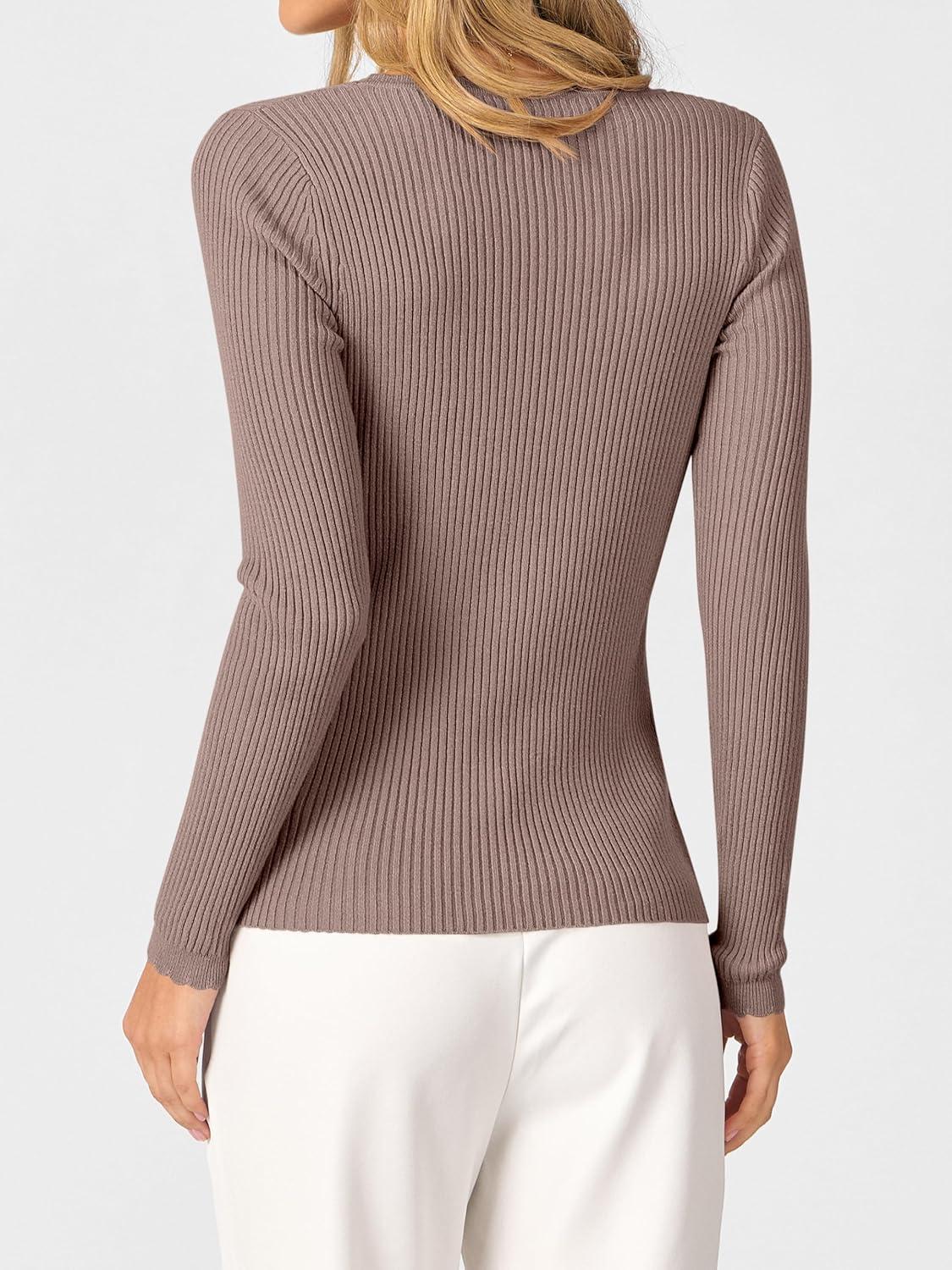 imageANRABESS Womens Ribbed Fitted Sweater Long Sleeve Shirts Scoop Neck Lightweight Casual Knit Slim Tops 2025 Fall OutfitsNutmeg