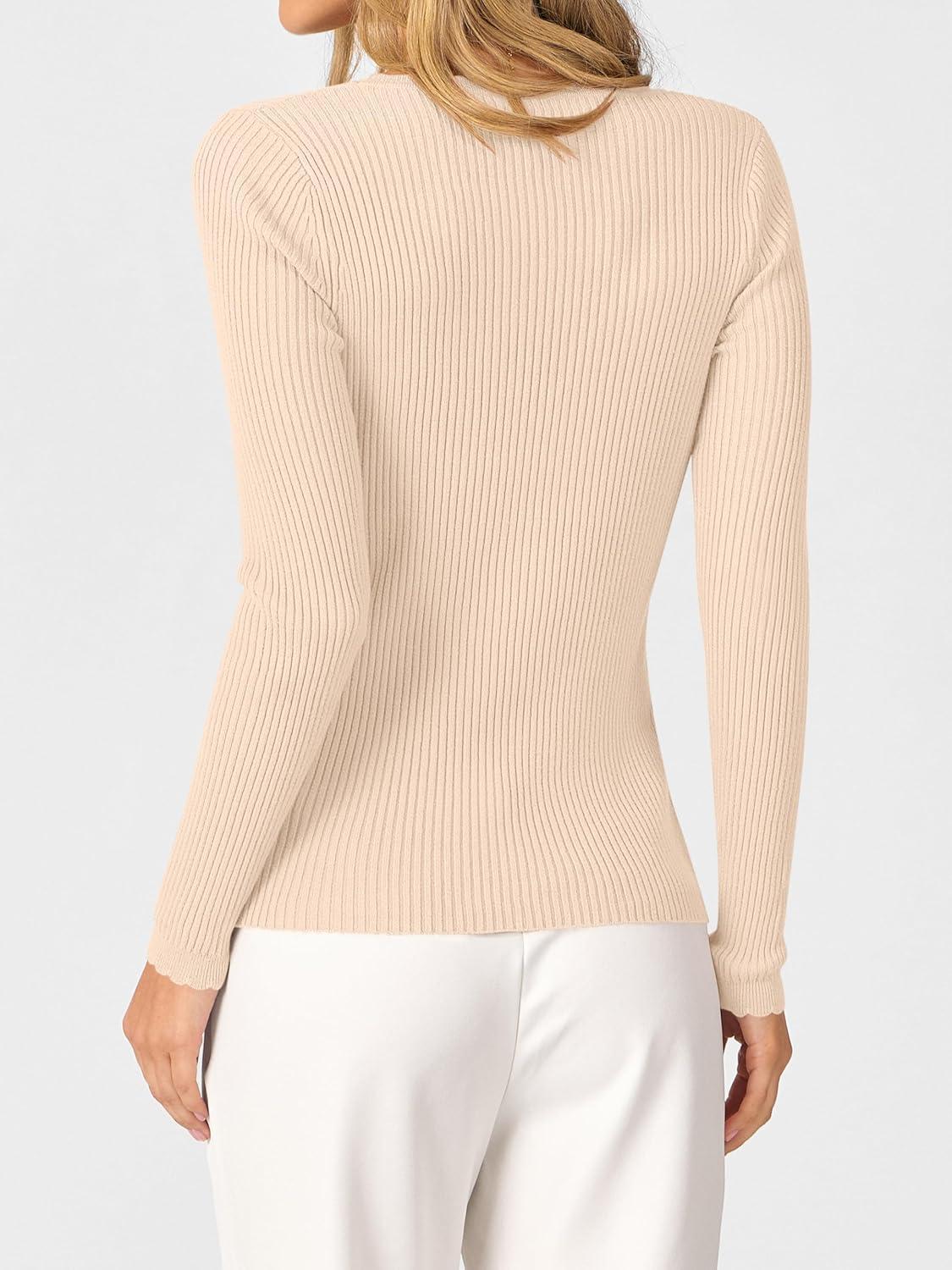 imageANRABESS Womens Ribbed Fitted Sweater Long Sleeve Shirts Scoop Neck Lightweight Casual Knit Slim Tops 2025 Fall OutfitsParchment