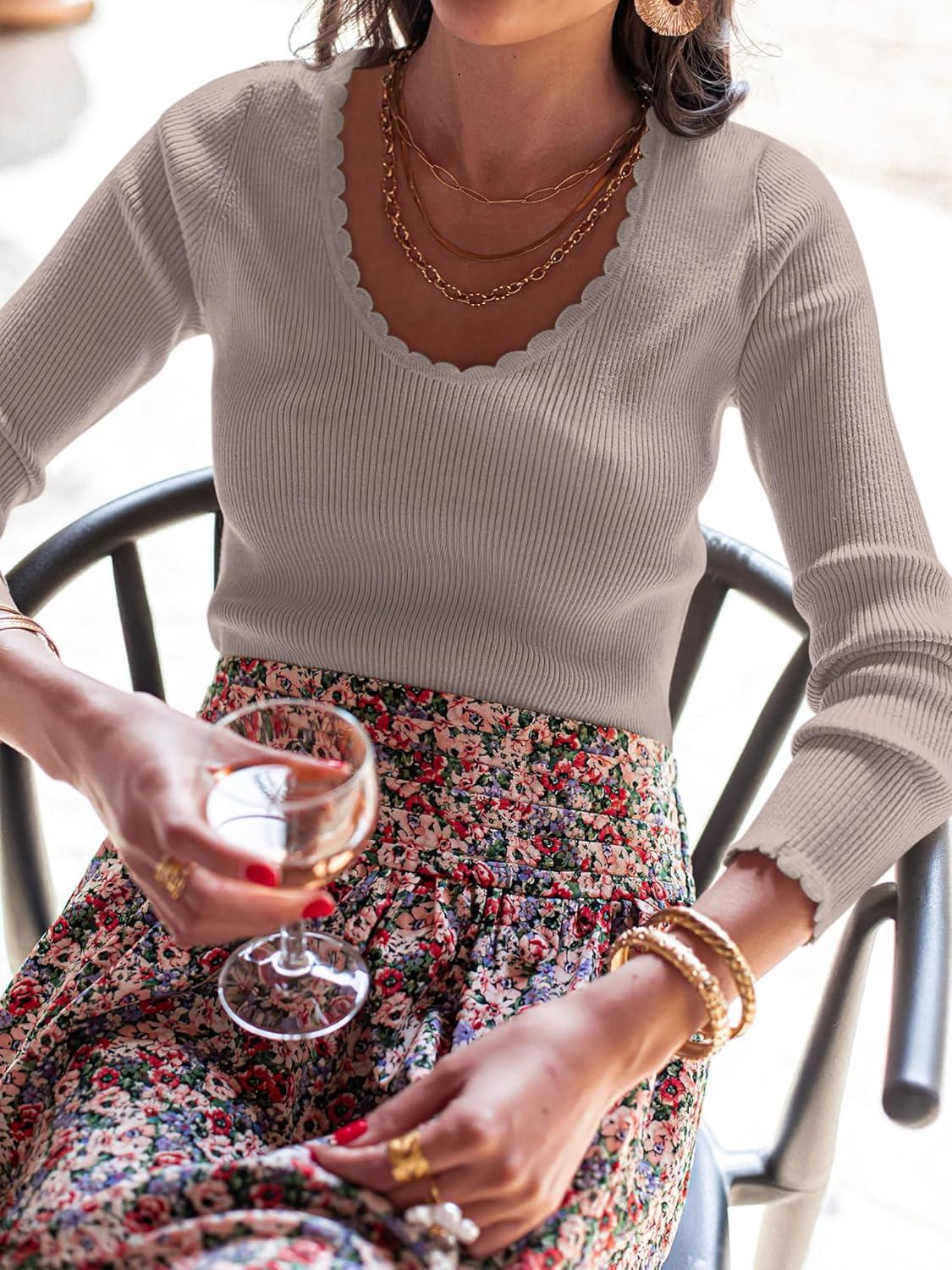 imageANRABESS Womens Ribbed Fitted Sweater Long Sleeve Shirts Scoop Neck Lightweight Casual Knit Slim Tops 2025 Fall OutfitsPurple Taupe