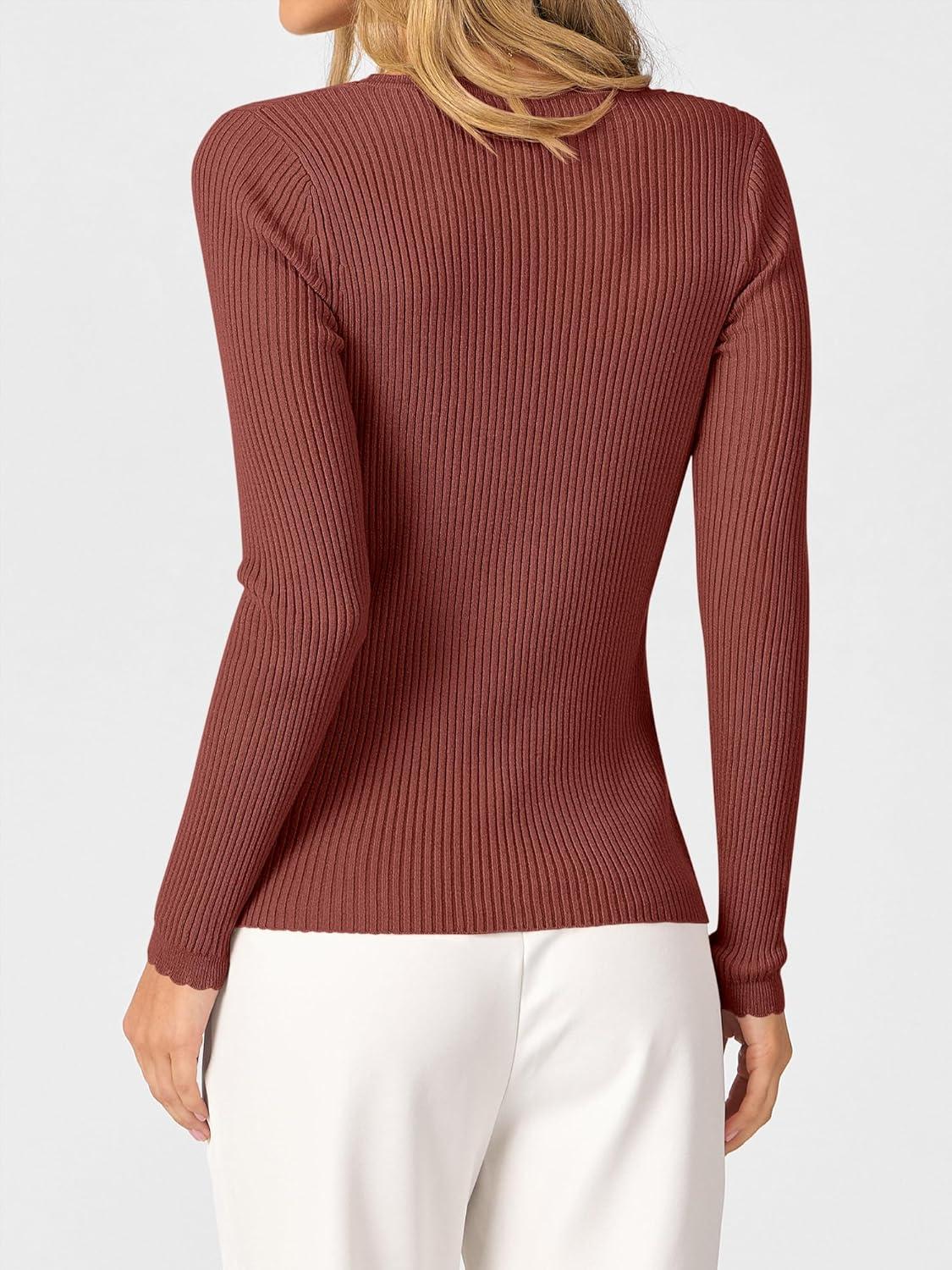 imageANRABESS Womens Ribbed Fitted Sweater Long Sleeve Shirts Scoop Neck Lightweight Casual Knit Slim Tops 2025 Fall OutfitsRust