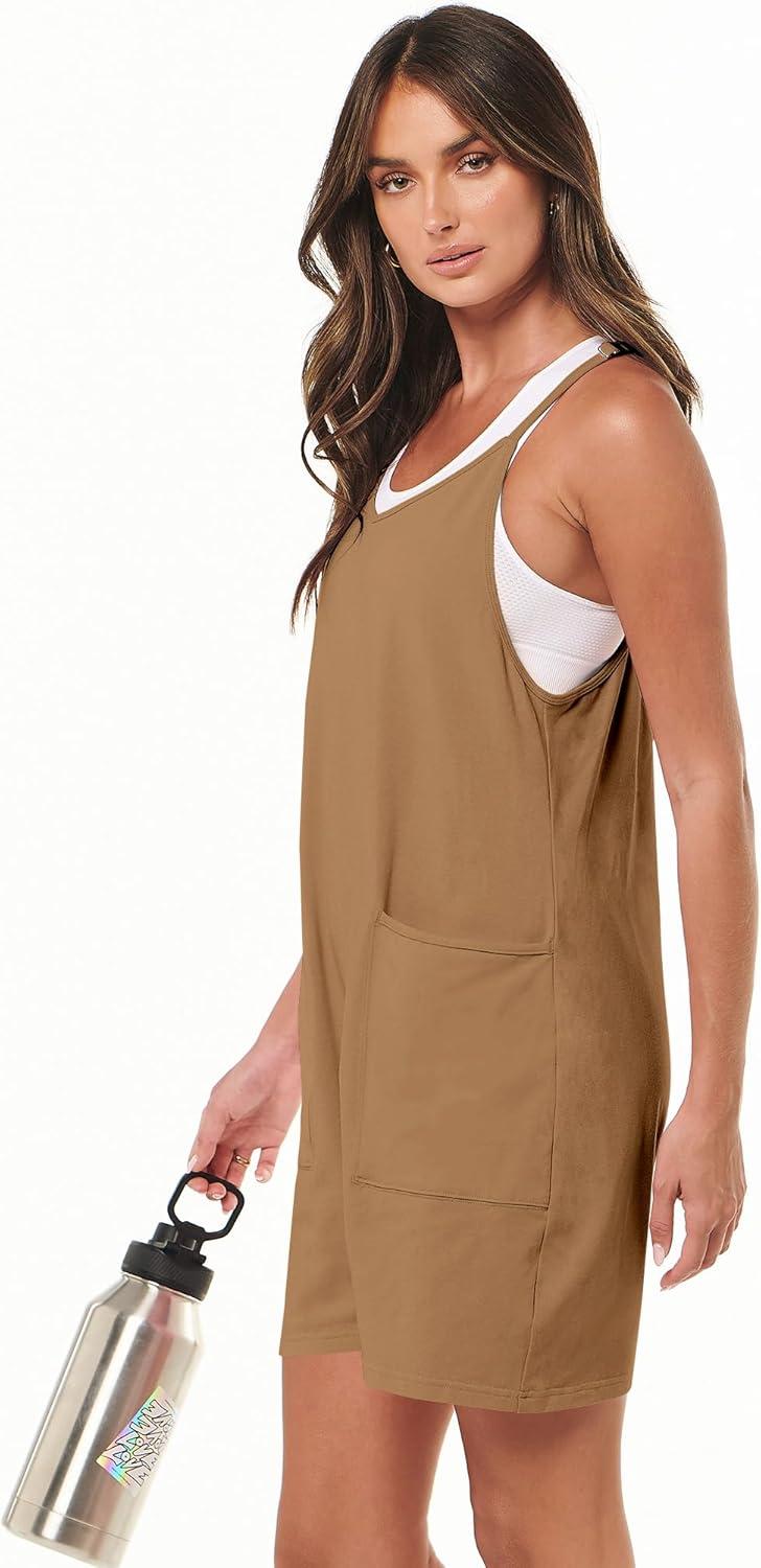 imageANRABESS Womens Rompers Summer Casual Loose Sleeveless Overalls Spaghetti Strap Shorts Jumpsuit 2025 Beach Vacation OutfitsBrown