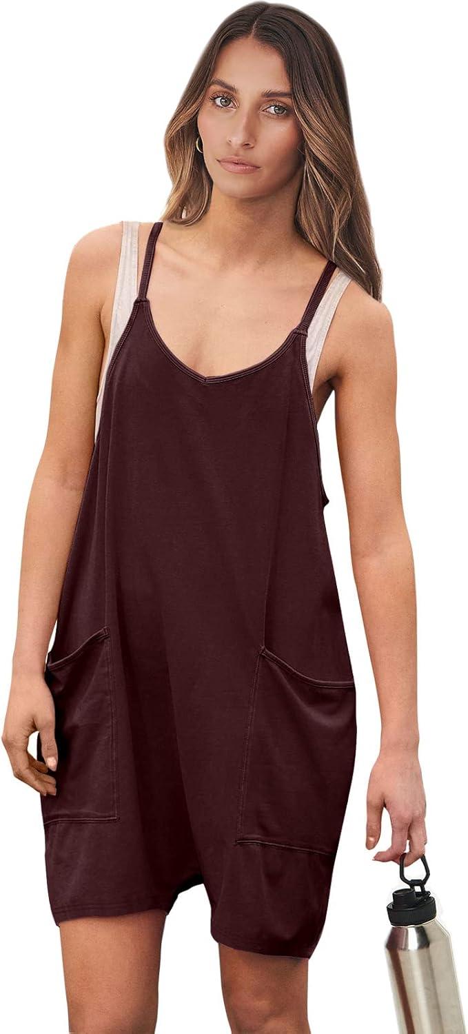 imageANRABESS Womens Rompers Summer Casual Loose Sleeveless Overalls Spaghetti Strap Shorts Jumpsuit 2025 Beach Vacation OutfitsBurgundy