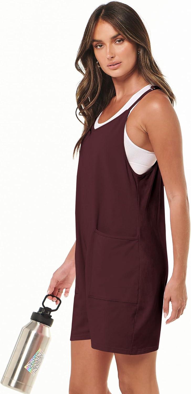 imageANRABESS Womens Rompers Summer Casual Loose Sleeveless Overalls Spaghetti Strap Shorts Jumpsuit 2025 Beach Vacation OutfitsBurgundy