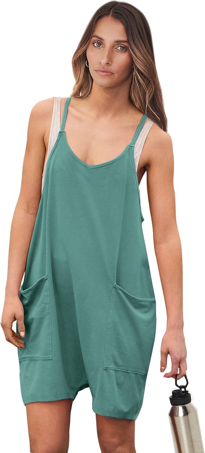 imageANRABESS Womens Rompers Summer Casual Loose Sleeveless Overalls Spaghetti Strap Shorts Jumpsuit 2025 Beach Vacation OutfitsCyan