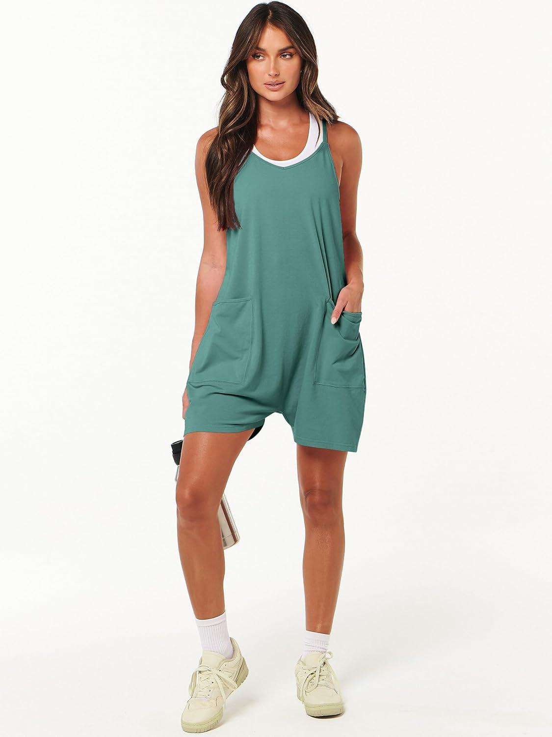 imageANRABESS Womens Rompers Summer Casual Loose Sleeveless Overalls Spaghetti Strap Shorts Jumpsuit 2025 Beach Vacation OutfitsCyan