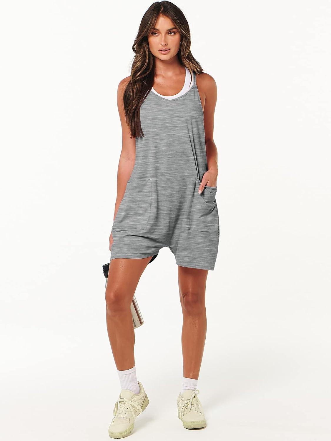 imageANRABESS Womens Rompers Summer Casual Loose Sleeveless Overalls Spaghetti Strap Shorts Jumpsuit 2025 Beach Vacation OutfitsDeep Grey