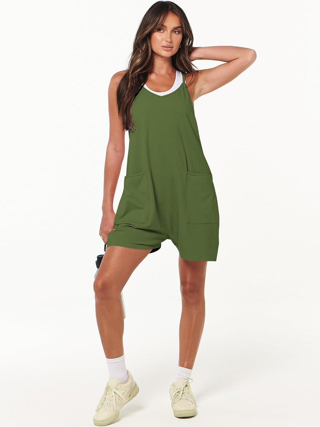 imageANRABESS Womens Rompers Summer Casual Loose Sleeveless Overalls Spaghetti Strap Shorts Jumpsuit 2025 Beach Vacation OutfitsGreen