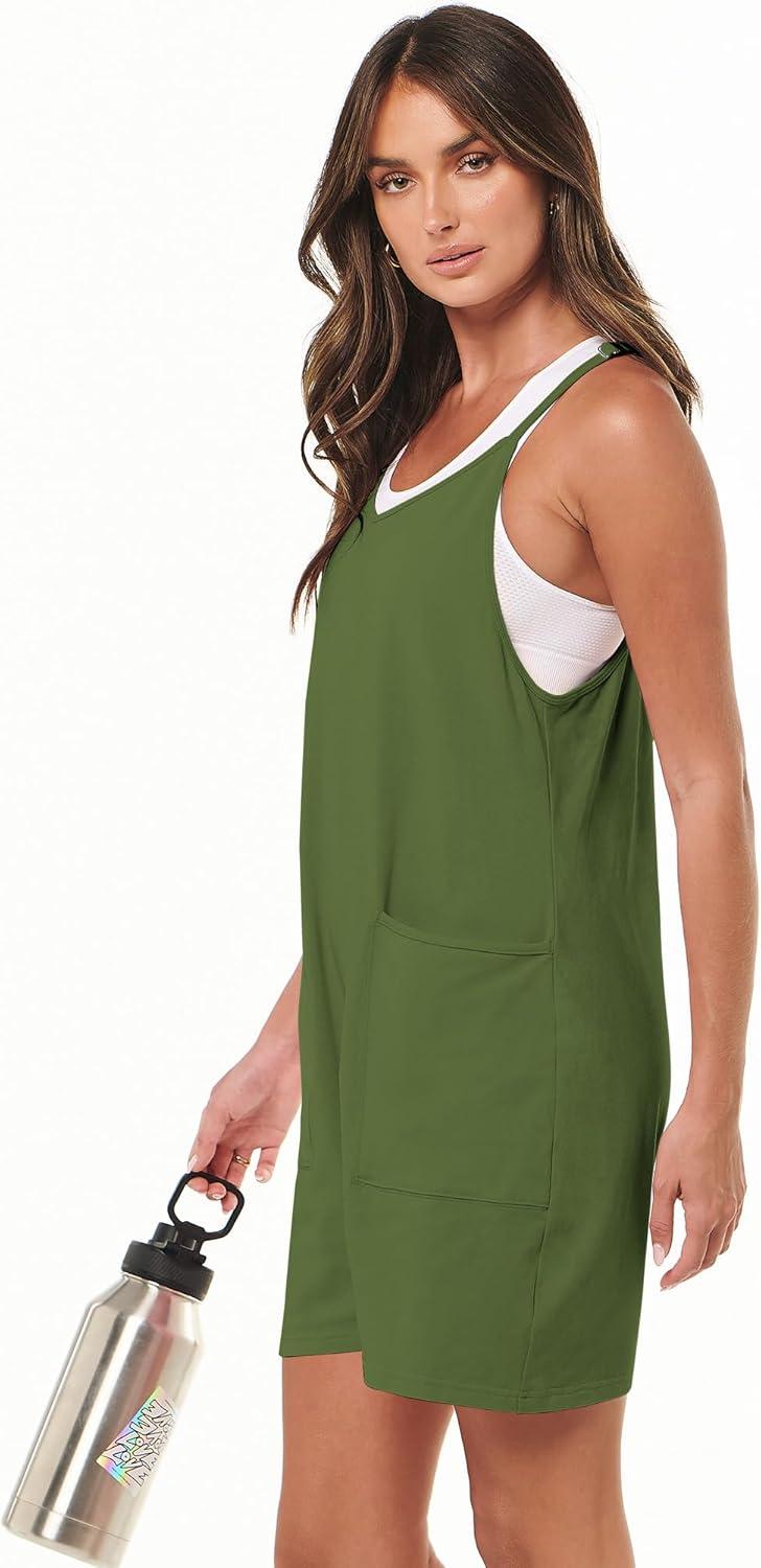 imageANRABESS Womens Rompers Summer Casual Loose Sleeveless Overalls Spaghetti Strap Shorts Jumpsuit 2025 Beach Vacation OutfitsGreen