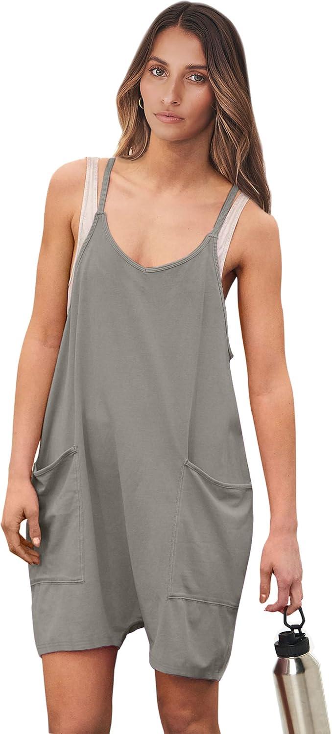 imageANRABESS Womens Rompers Summer Casual Loose Sleeveless Overalls Spaghetti Strap Shorts Jumpsuit 2025 Beach Vacation OutfitsGrey