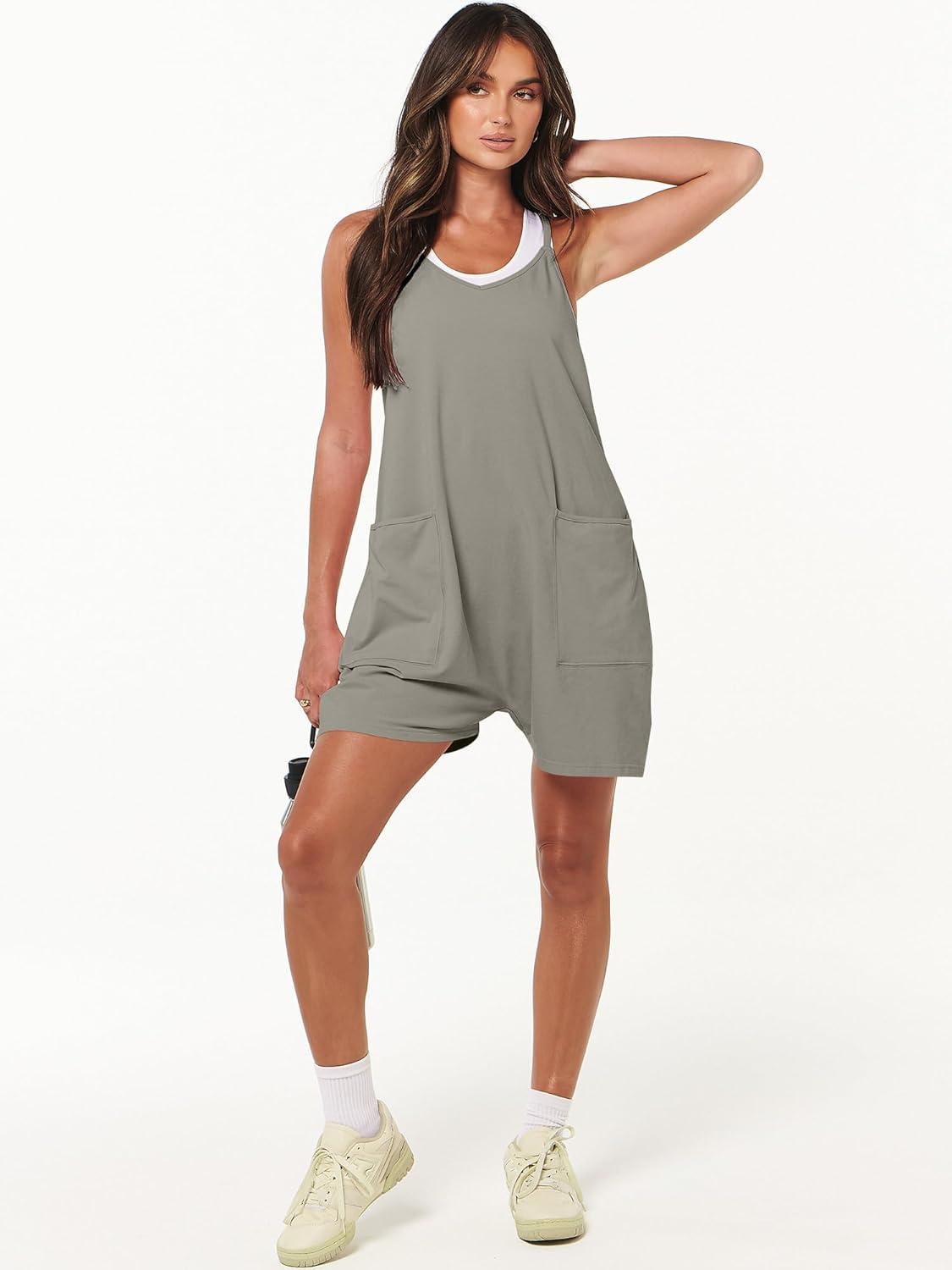 imageANRABESS Womens Rompers Summer Casual Loose Sleeveless Overalls Spaghetti Strap Shorts Jumpsuit 2025 Beach Vacation OutfitsGrey