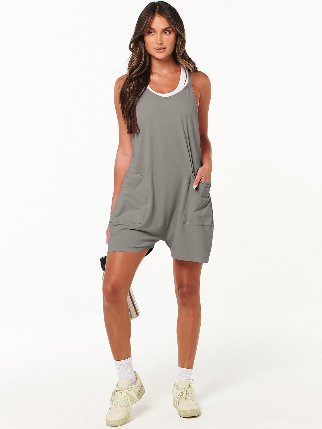 imageANRABESS Womens Rompers Summer Casual Loose Sleeveless Overalls Spaghetti Strap Shorts Jumpsuit 2025 Beach Vacation OutfitsGrey