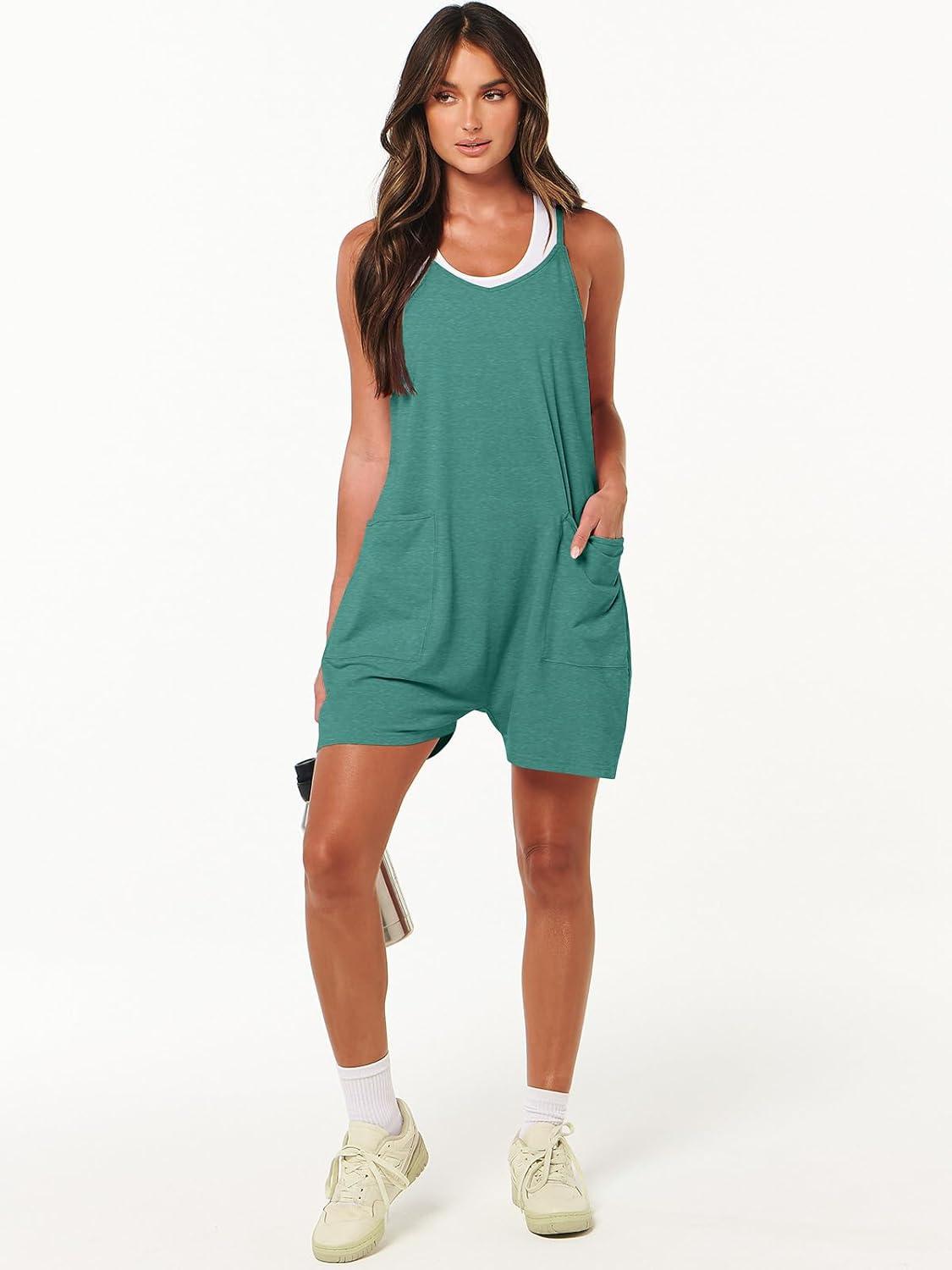 imageANRABESS Womens Rompers Summer Casual Loose Sleeveless Overalls Spaghetti Strap Shorts Jumpsuit 2025 Beach Vacation OutfitsLake Green