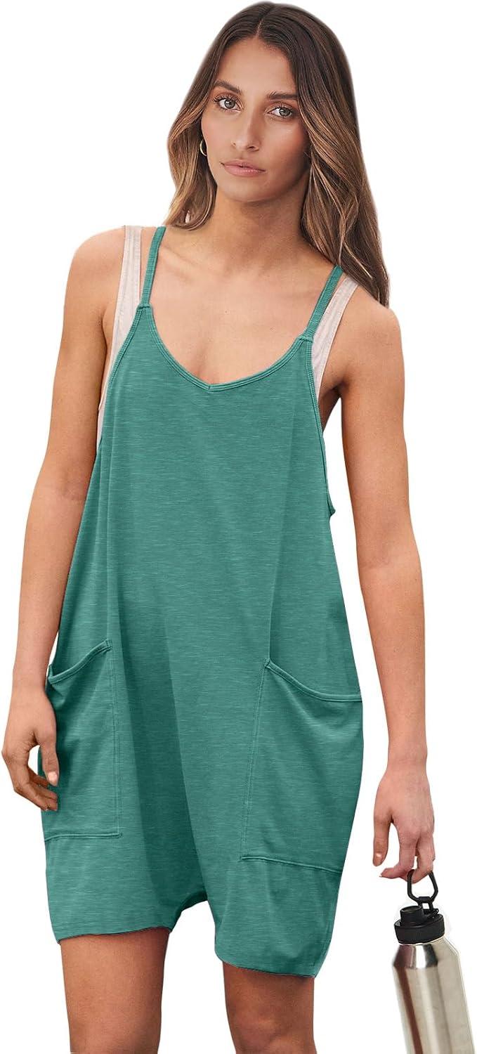 imageANRABESS Womens Rompers Summer Casual Loose Sleeveless Overalls Spaghetti Strap Shorts Jumpsuit 2025 Beach Vacation OutfitsLake Green
