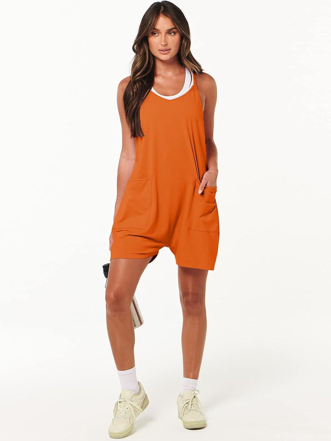 imageANRABESS Womens Rompers Summer Casual Loose Sleeveless Overalls Spaghetti Strap Shorts Jumpsuit 2025 Beach Vacation OutfitsOrange