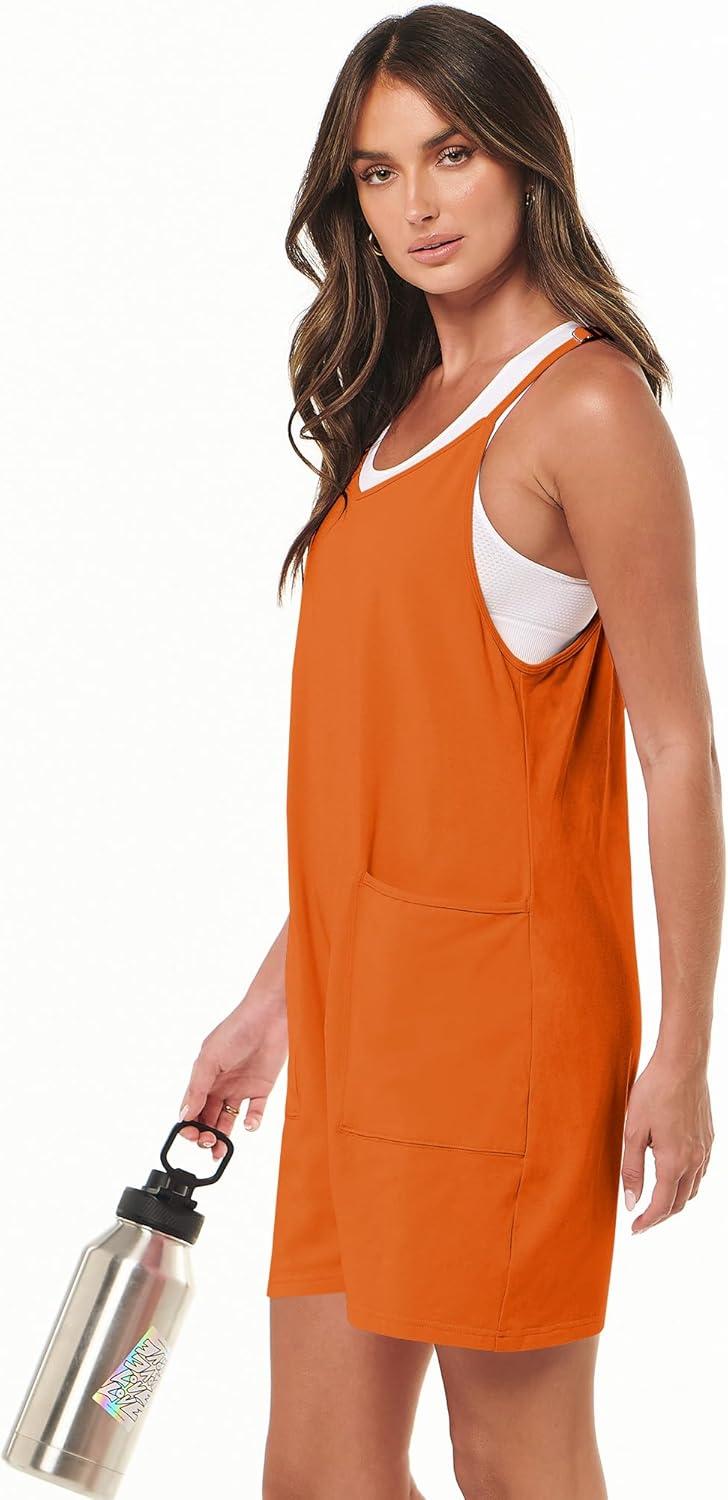 imageANRABESS Womens Rompers Summer Casual Loose Sleeveless Overalls Spaghetti Strap Shorts Jumpsuit 2025 Beach Vacation OutfitsOrange