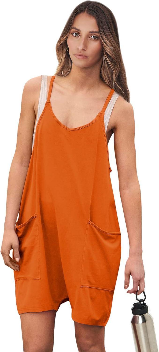 imageANRABESS Womens Rompers Summer Casual Loose Sleeveless Overalls Spaghetti Strap Shorts Jumpsuit 2025 Beach Vacation OutfitsOrange