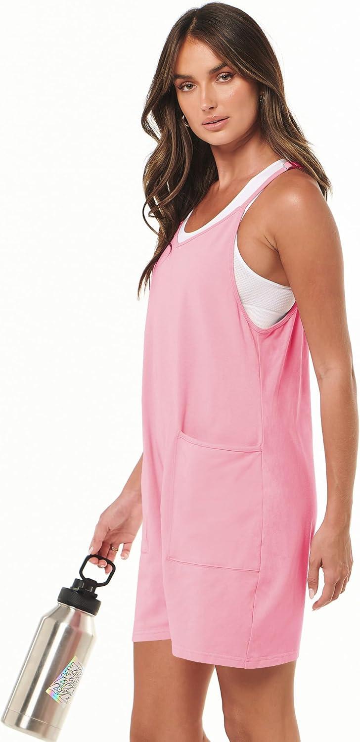 imageANRABESS Womens Rompers Summer Casual Loose Sleeveless Overalls Spaghetti Strap Shorts Jumpsuit 2025 Beach Vacation OutfitsPink