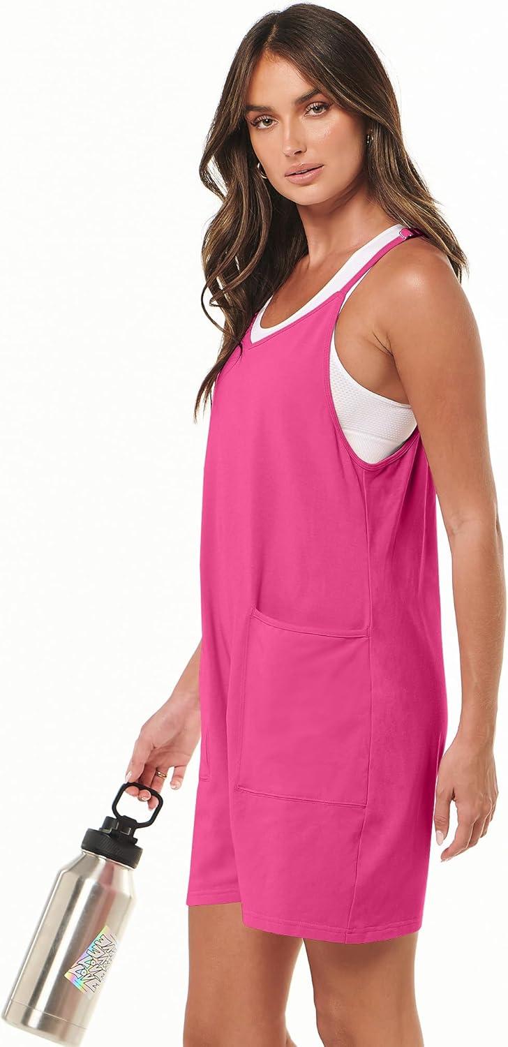 imageANRABESS Womens Rompers Summer Casual Loose Sleeveless Overalls Spaghetti Strap Shorts Jumpsuit 2025 Beach Vacation OutfitsRose