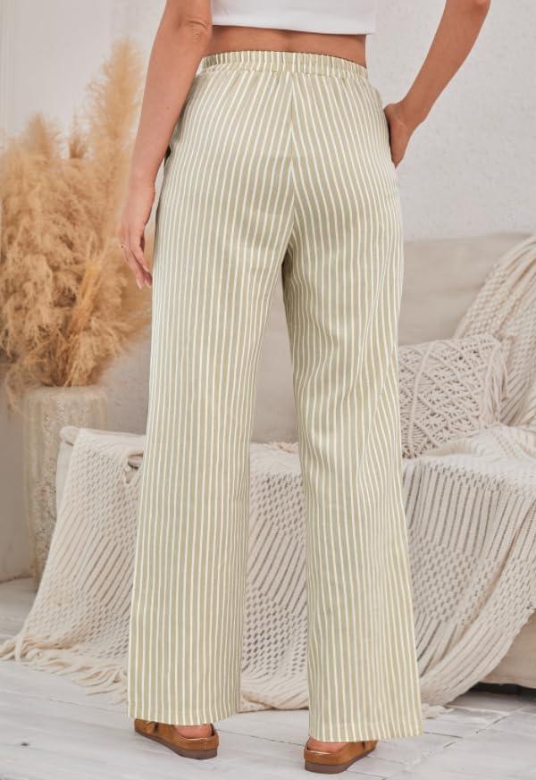imageANRABESS Womens Striped Gingham Pants 2025 Pajama Lounge Boxer Pants Cute Comfy PJ Bottoms with Pockets Y2K Plaid OutfitsApricot White Wide Stripe