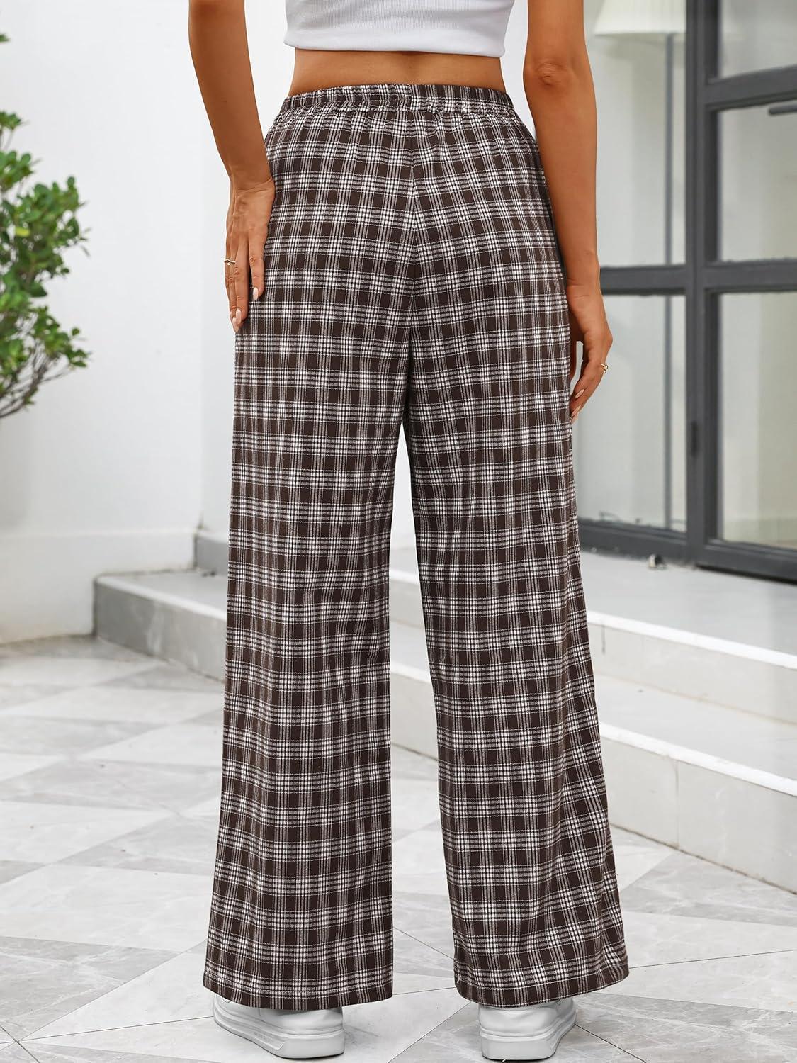 imageANRABESS Womens Striped Gingham Pants 2025 Pajama Lounge Boxer Pants Cute Comfy PJ Bottoms with Pockets Y2K Plaid OutfitsMulti Coffee Plaid