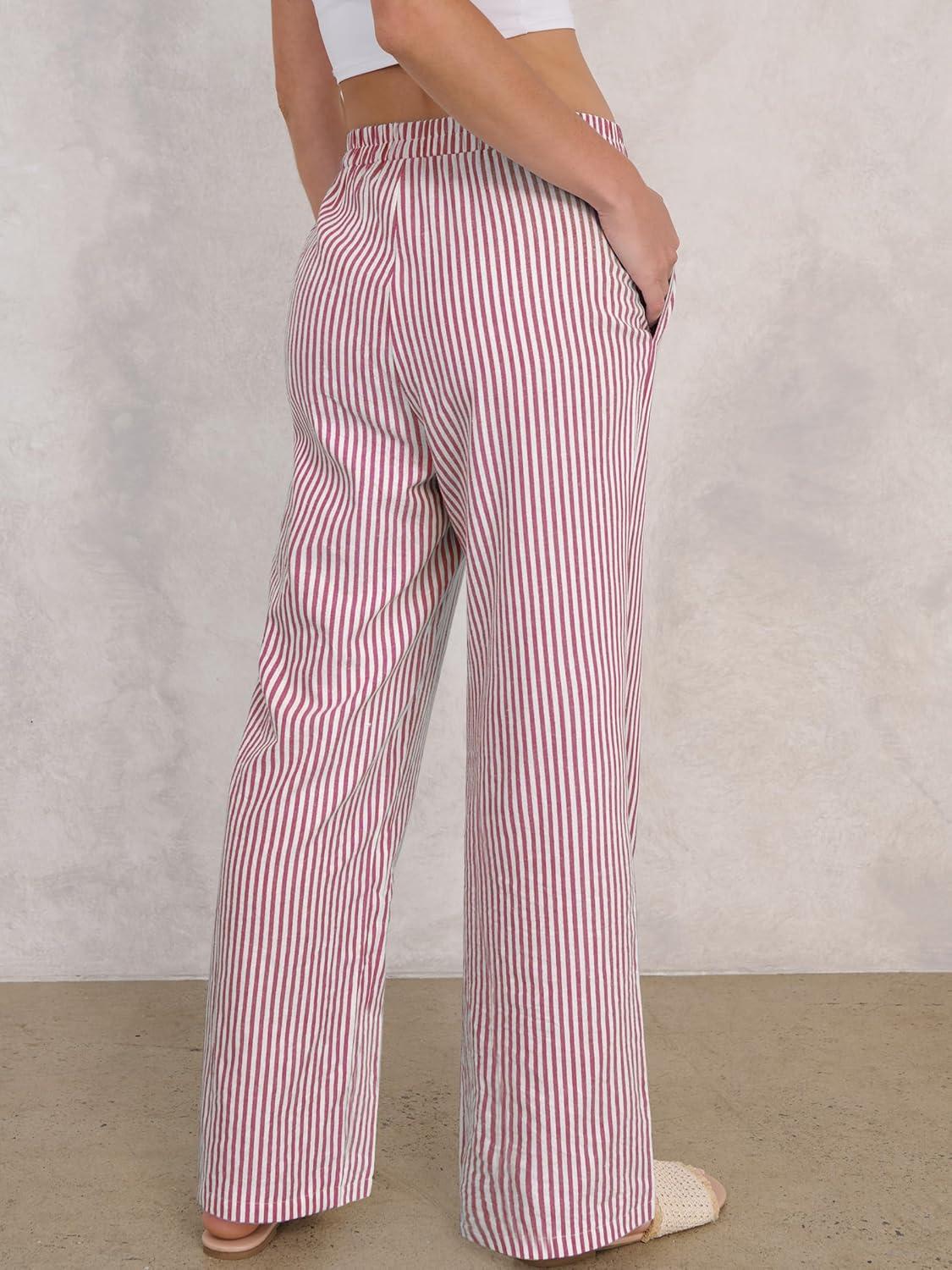 imageANRABESS Womens Striped Gingham Pants 2025 Pajama Lounge Boxer Pants Cute Comfy PJ Bottoms with Pockets Y2K Plaid OutfitsRed White Stripe