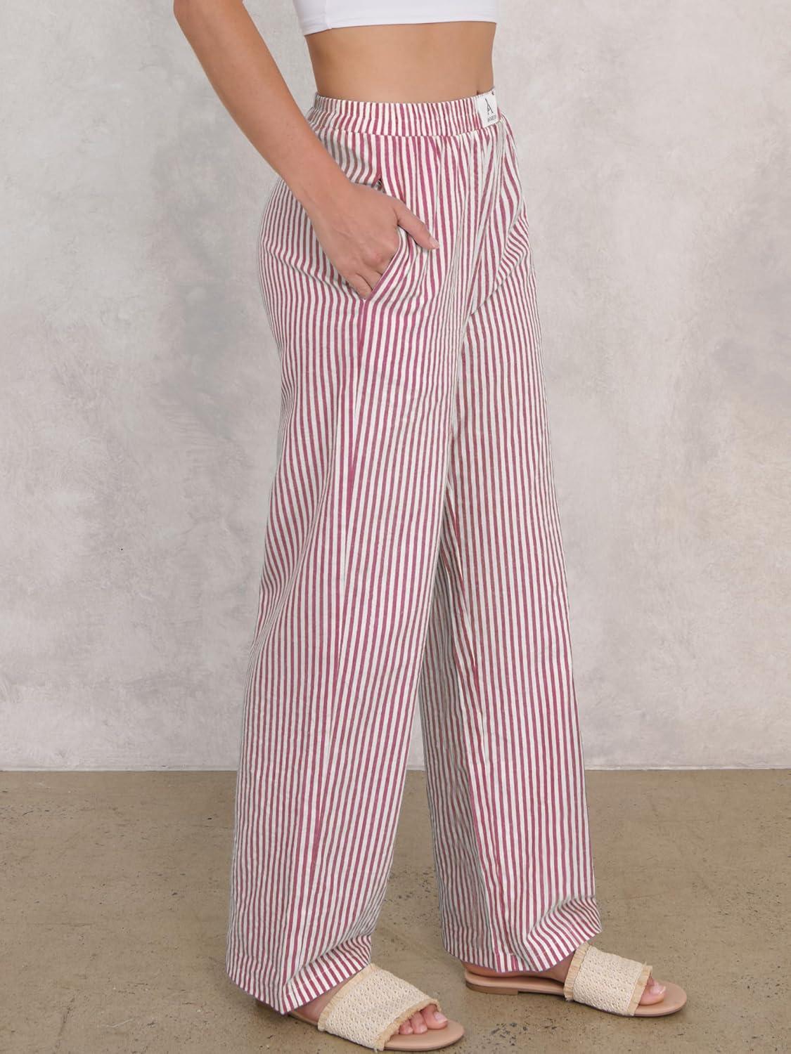 imageANRABESS Womens Striped Gingham Pants 2025 Pajama Lounge Boxer Pants Cute Comfy PJ Bottoms with Pockets Y2K Plaid OutfitsRed White Stripe