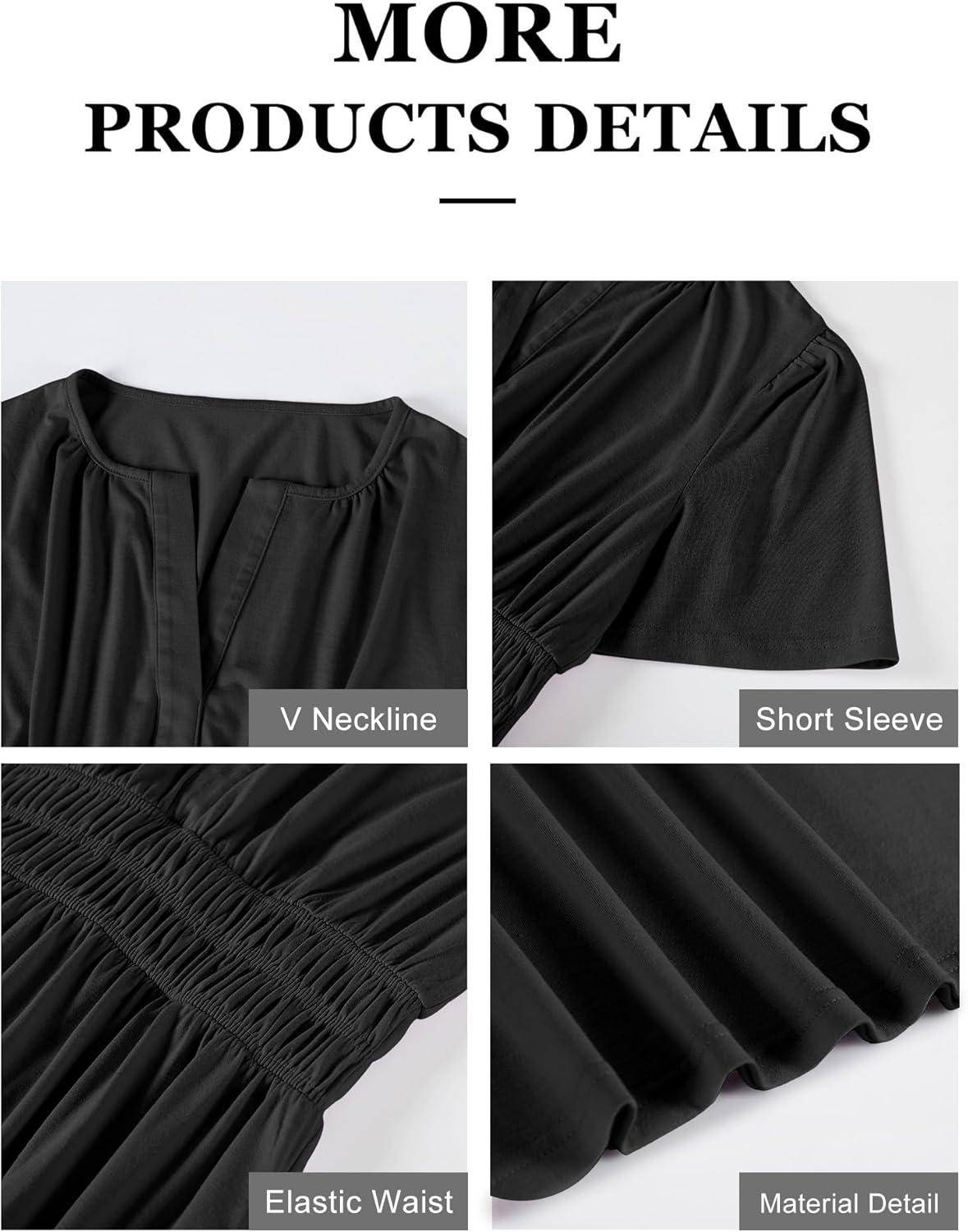 imageANRABESS Womens Summer Short Sleeve Maxi Dress 2025 Casual V Neck High Waist ALine Flowy Loose Tiered Boho Long DressesBlack