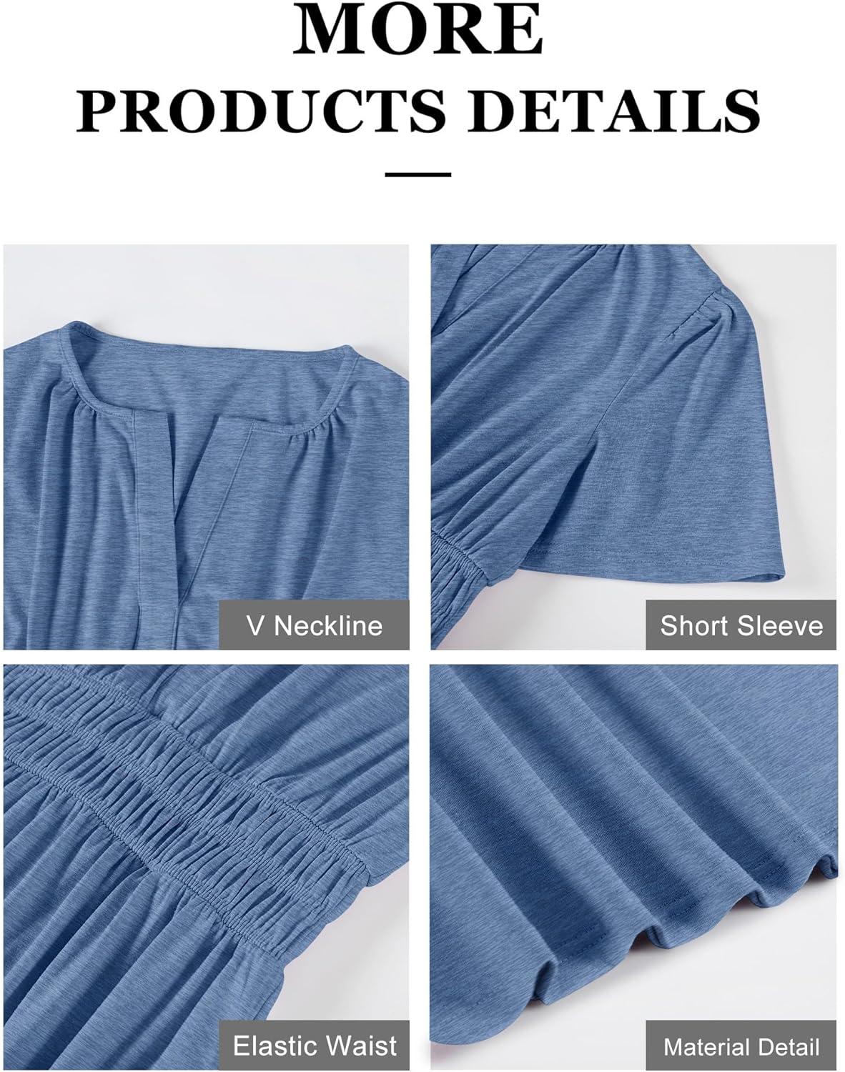 imageANRABESS Womens Summer Short Sleeve Maxi Dress 2025 Casual V Neck High Waist ALine Flowy Loose Tiered Boho Long DressesDark Blue