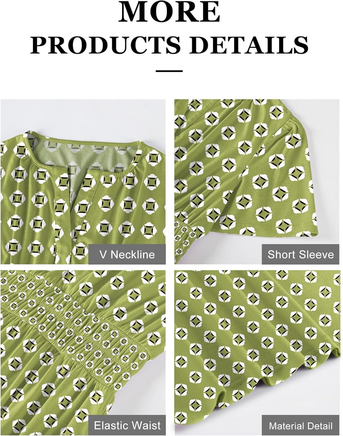 imageANRABESS Womens Summer Short Sleeve Maxi Dress 2025 Casual V Neck High Waist ALine Flowy Loose Tiered Boho Long DressesGreen Geometry