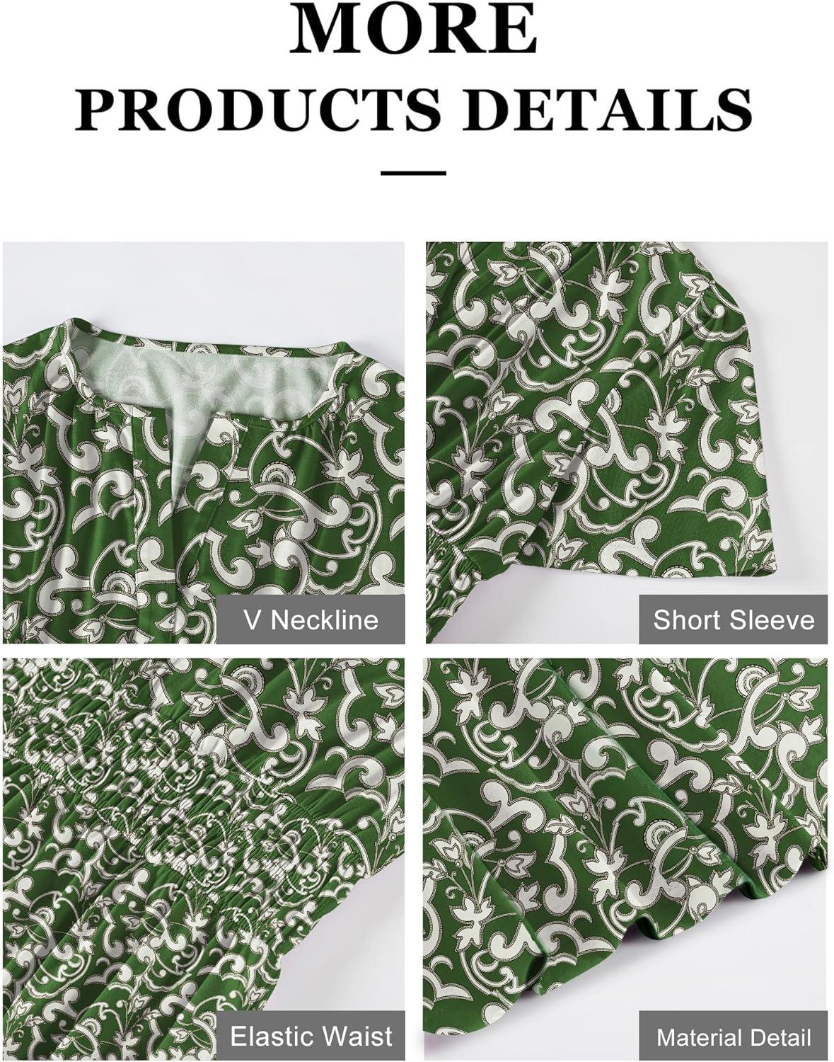 imageANRABESS Womens Summer Short Sleeve Maxi Dress 2025 Casual V Neck High Waist ALine Flowy Loose Tiered Boho Long DressesGreen Note