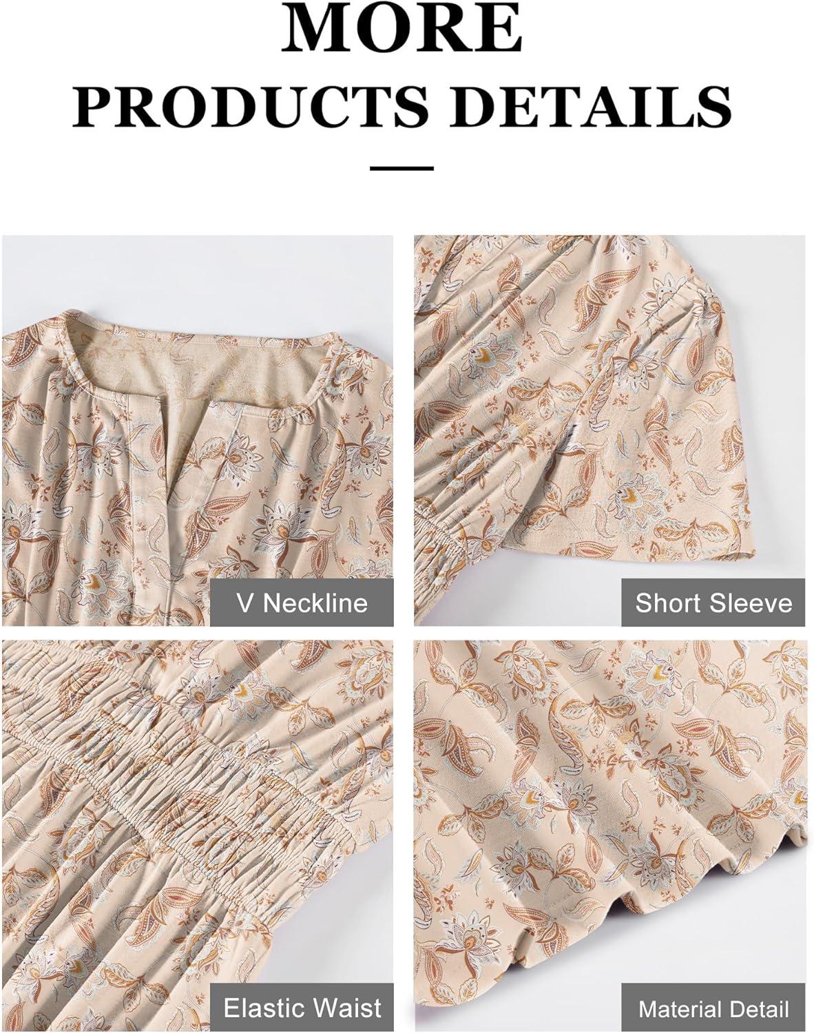 imageANRABESS Womens Summer Short Sleeve Maxi Dress 2025 Casual V Neck High Waist ALine Flowy Loose Tiered Boho Long DressesPrint Floral Brown