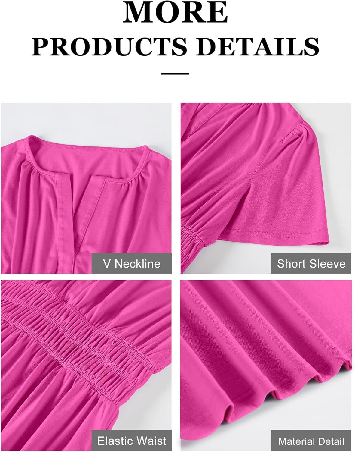 imageANRABESS Womens Summer Short Sleeve Maxi Dress 2025 Casual V Neck High Waist ALine Flowy Loose Tiered Boho Long DressesRed