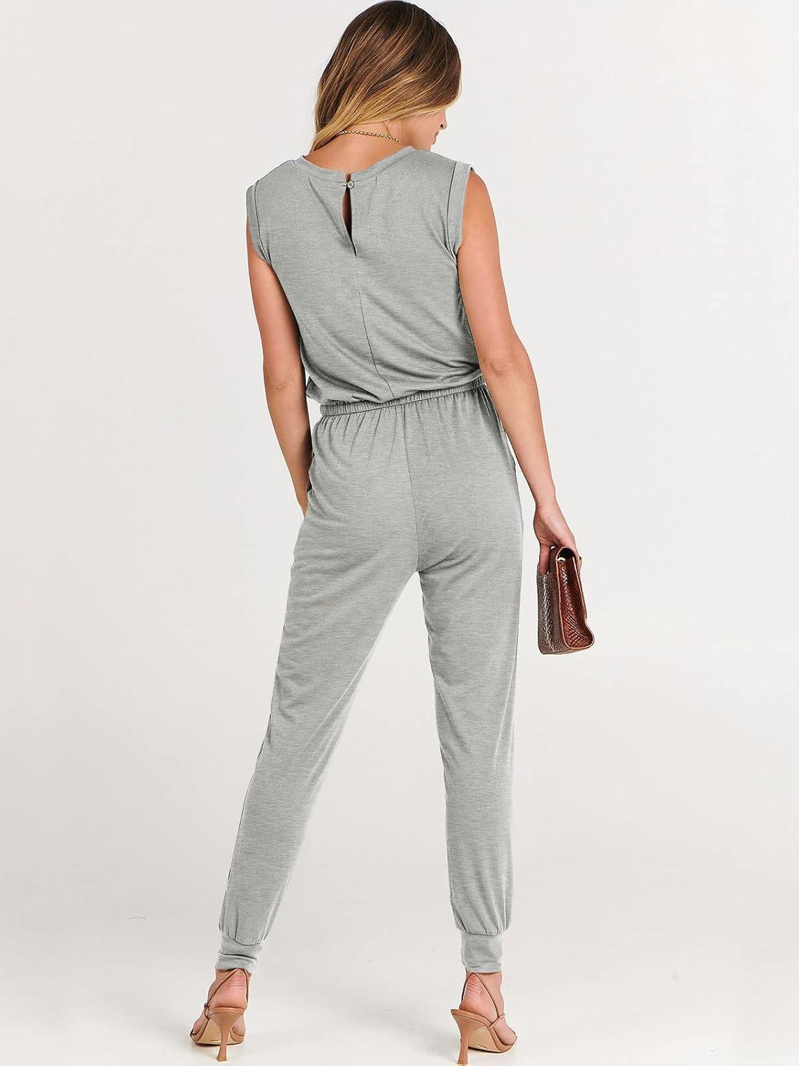 imageANRABESS Womens Summer Sleeveless Jumpsuits Casual Dressy Stretchy Crewneck Rompers One Piece Outfits Fall Fashion 2025Gray