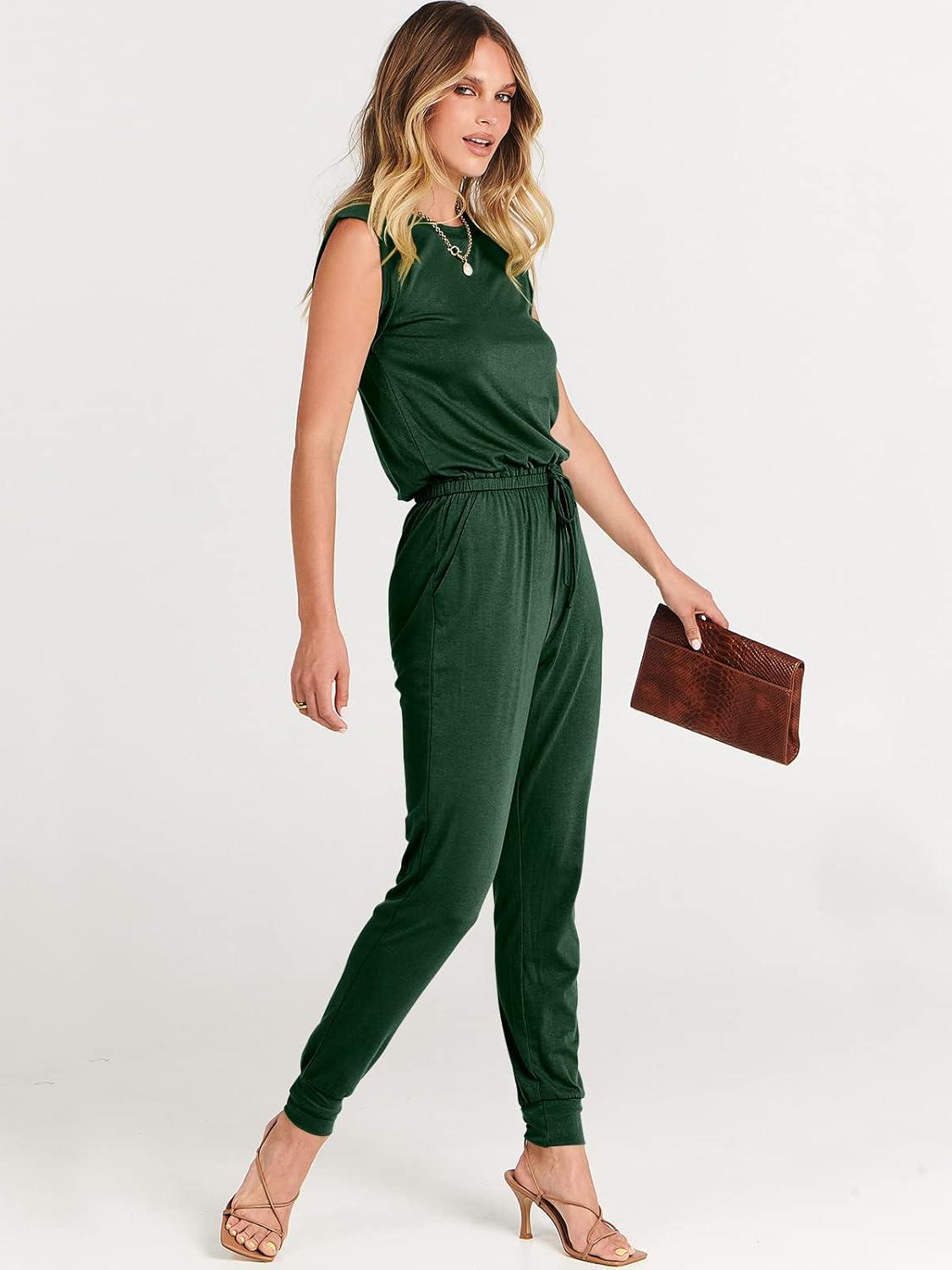 imageANRABESS Womens Summer Sleeveless Jumpsuits Casual Dressy Stretchy Crewneck Rompers One Piece Outfits Fall Fashion 2025Green
