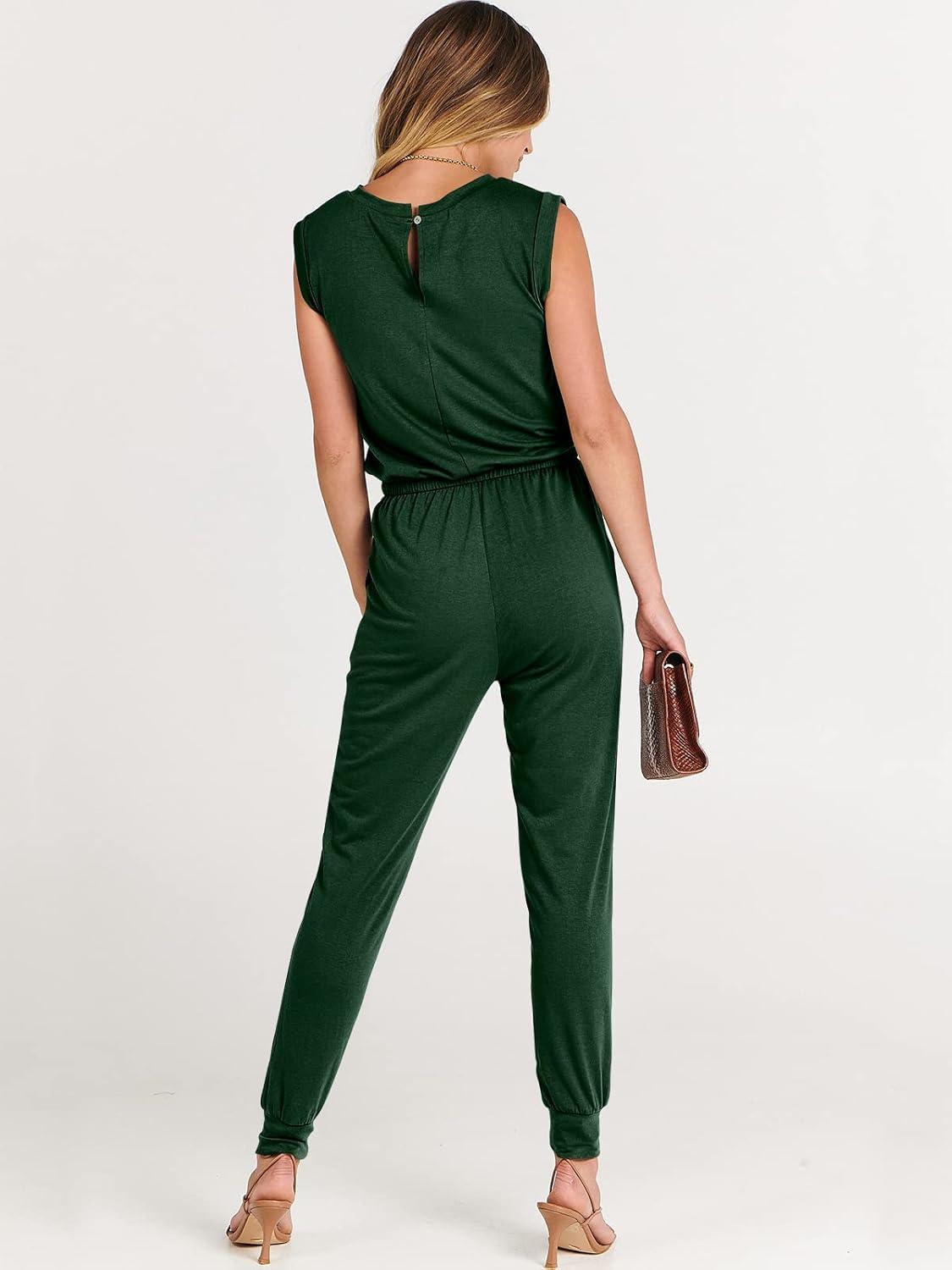 imageANRABESS Womens Summer Sleeveless Jumpsuits Casual Dressy Stretchy Crewneck Rompers One Piece Outfits Fall Fashion 2025Green