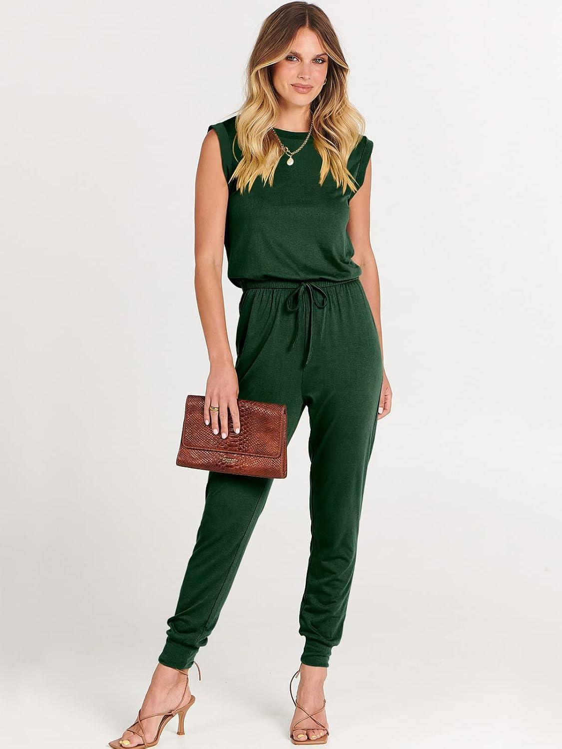 imageANRABESS Womens Summer Sleeveless Jumpsuits Casual Dressy Stretchy Crewneck Rompers One Piece Outfits Fall Fashion 2025Green