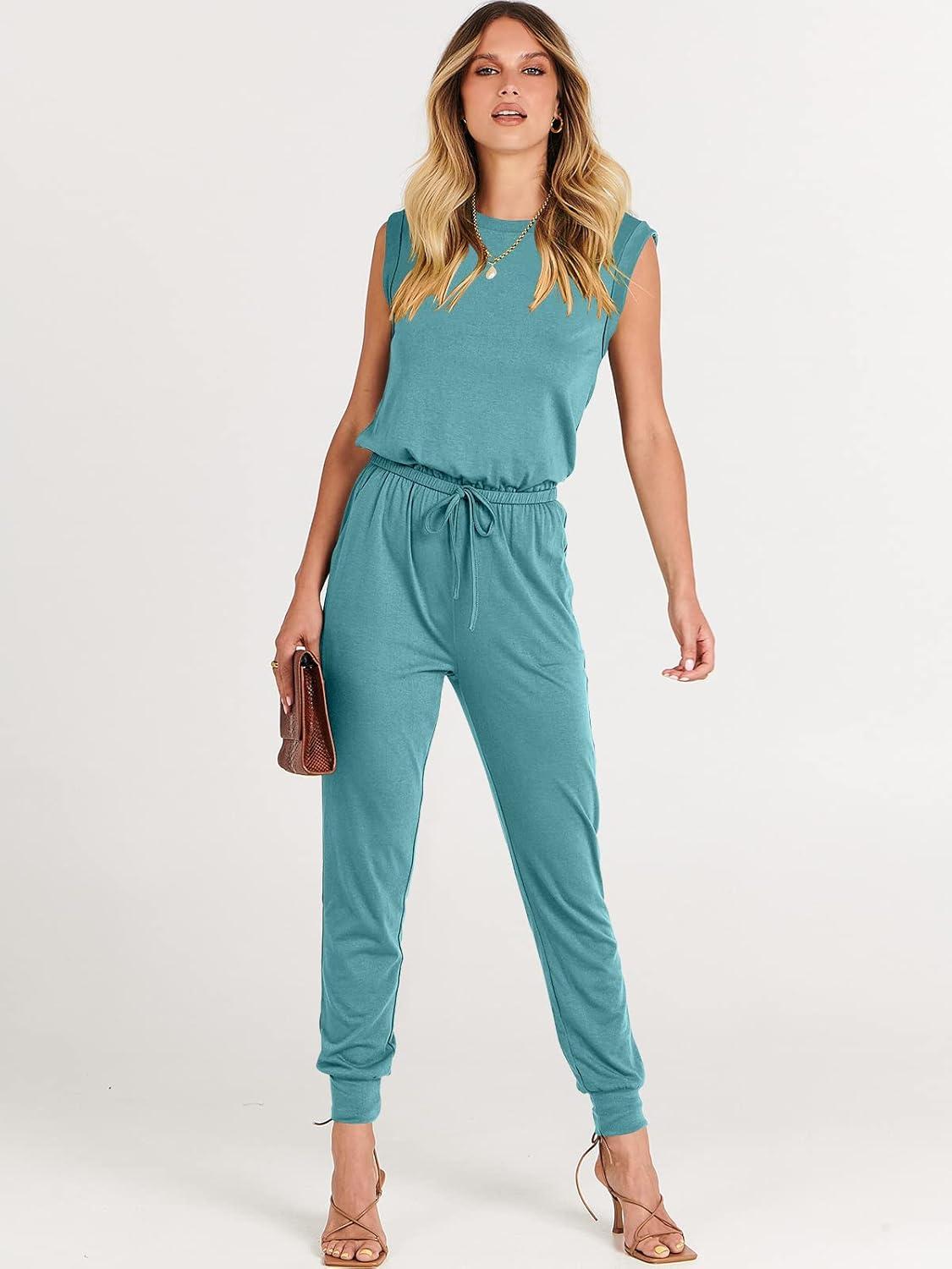 imageANRABESS Womens Summer Sleeveless Jumpsuits Casual Dressy Stretchy Crewneck Rompers One Piece Outfits Fall Fashion 2025Lake