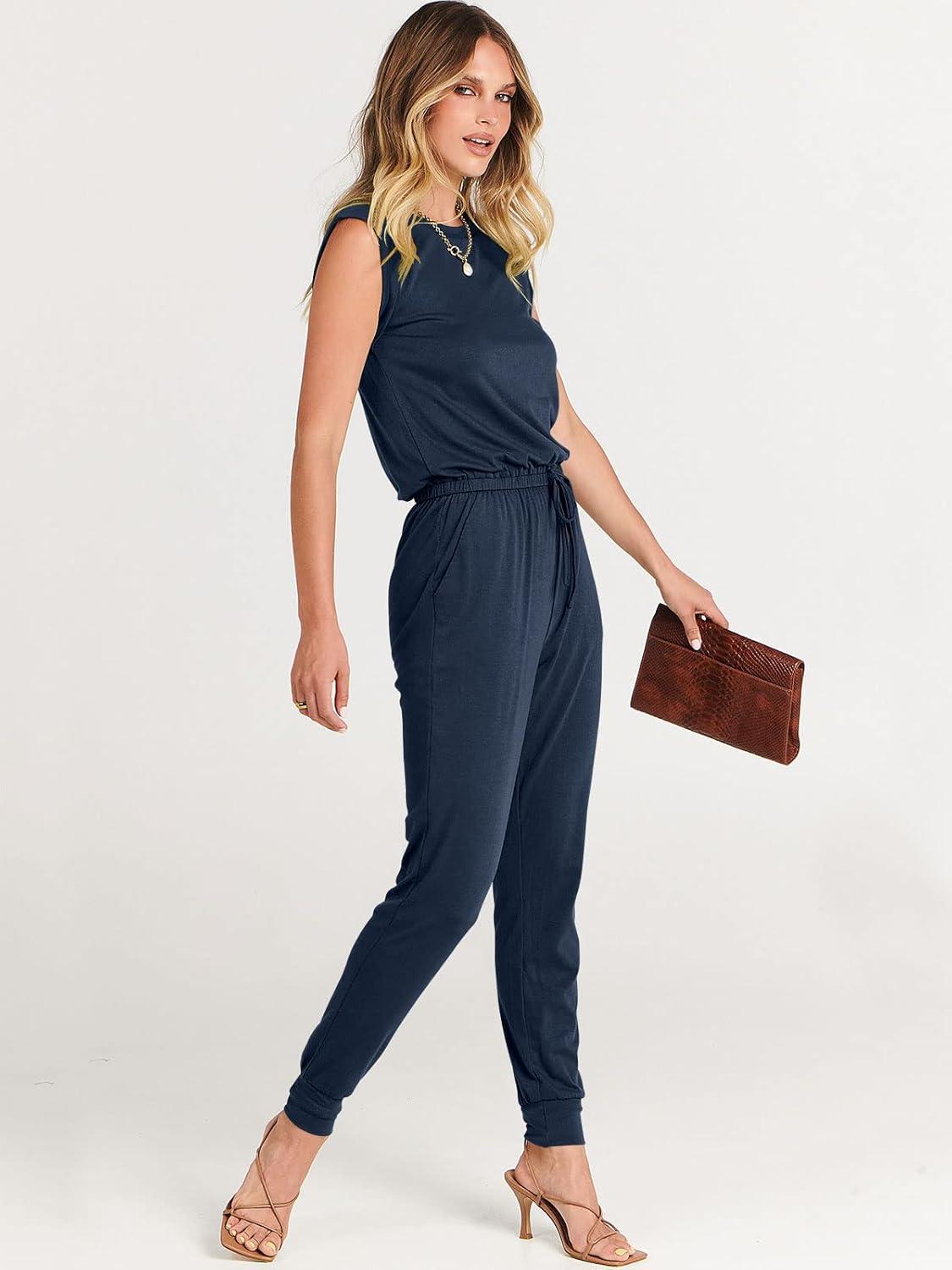 imageANRABESS Womens Summer Sleeveless Jumpsuits Casual Dressy Stretchy Crewneck Rompers One Piece Outfits Fall Fashion 2025Navy Blue