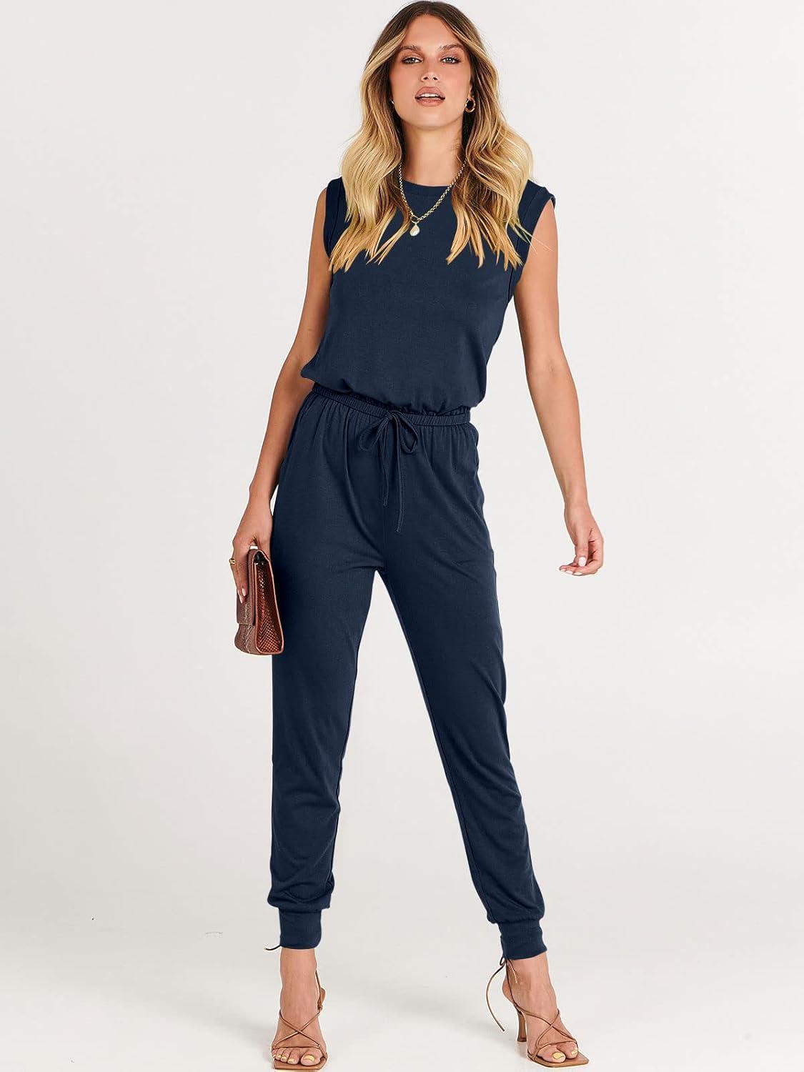 imageANRABESS Womens Summer Sleeveless Jumpsuits Casual Dressy Stretchy Crewneck Rompers One Piece Outfits Fall Fashion 2025Navy Blue