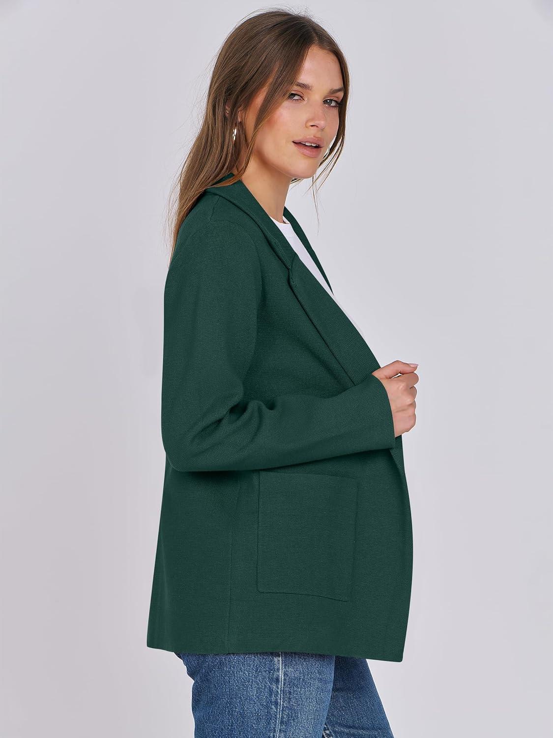 imageANRABESS Womens Sweater Blazer 2025 Fall Cardigan Chunky Knit Jacket CoatsDeep Green