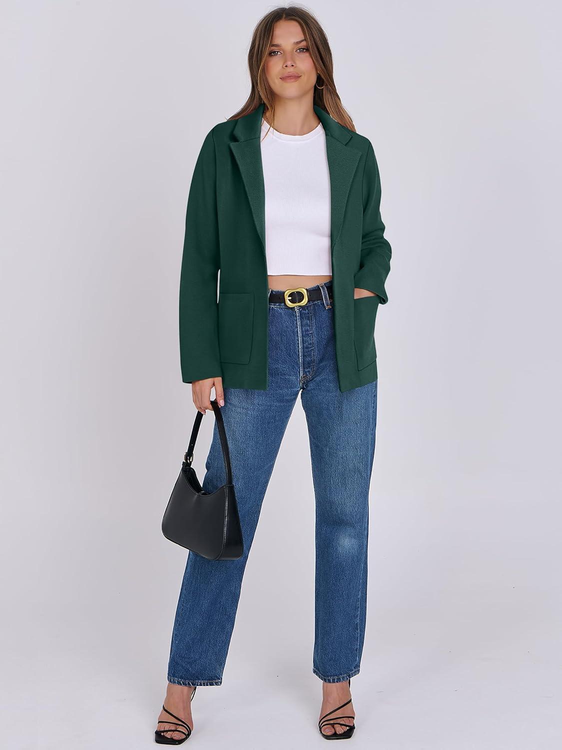 imageANRABESS Womens Sweater Blazer 2025 Fall Cardigan Chunky Knit Jacket CoatsDeep Green