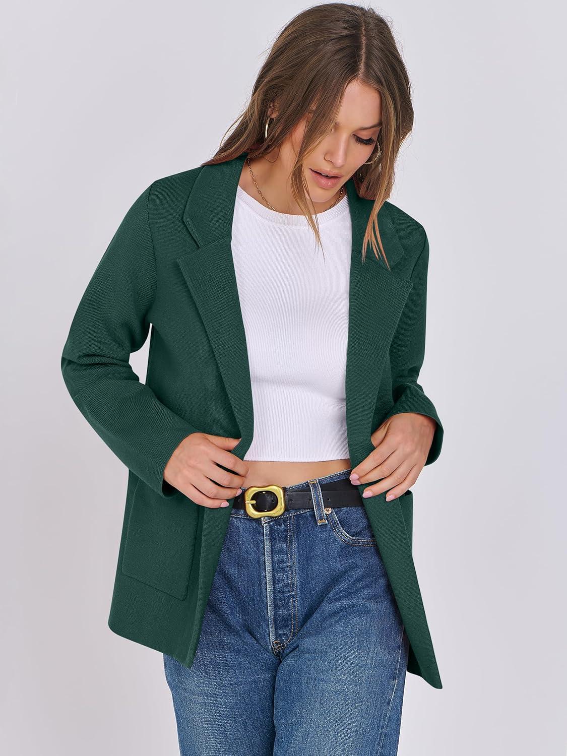 imageANRABESS Womens Sweater Blazer 2025 Fall Cardigan Chunky Knit Jacket CoatsDeep Green