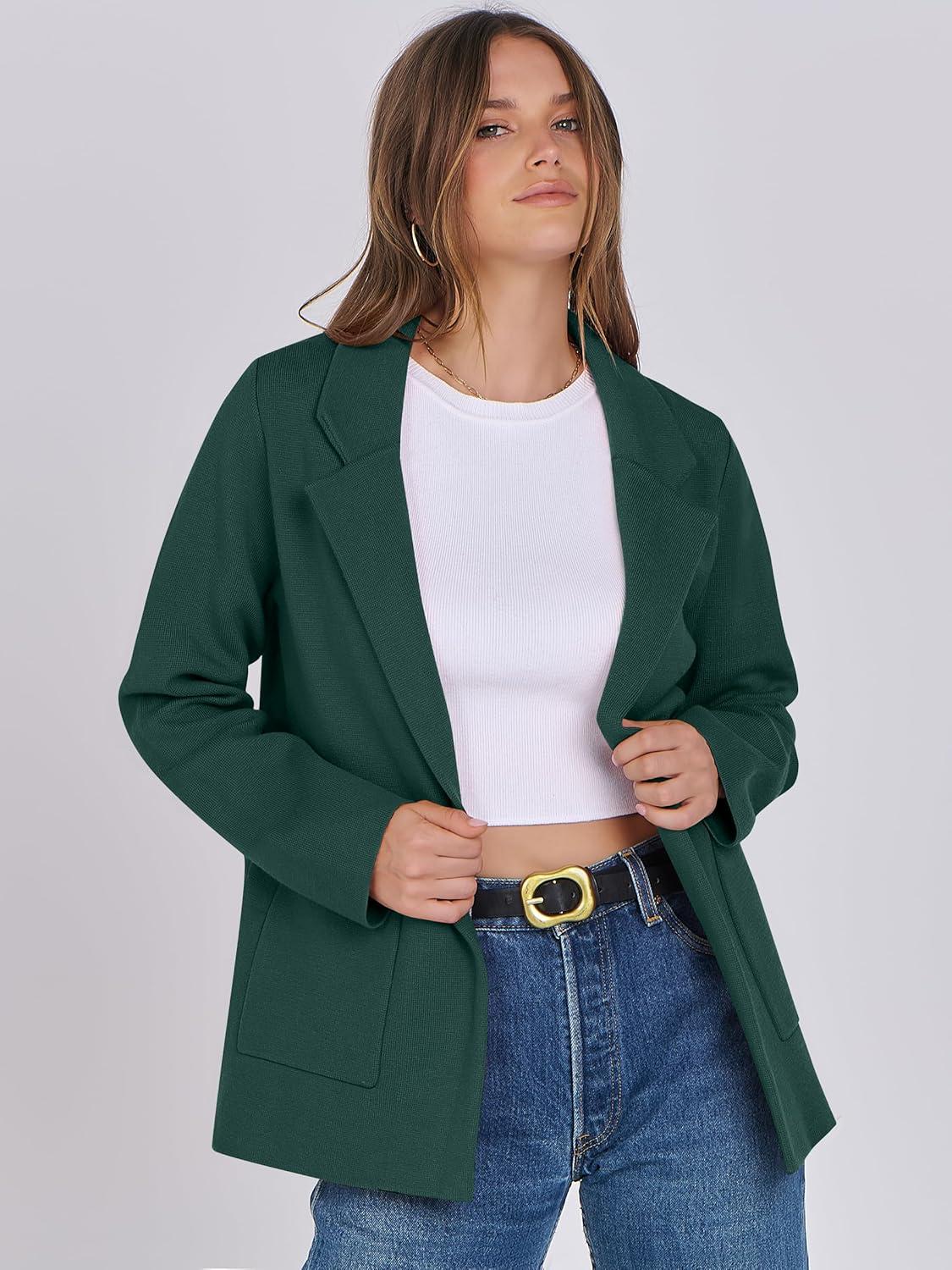 imageANRABESS Womens Sweater Blazer 2025 Fall Cardigan Chunky Knit Jacket CoatsDeep Green