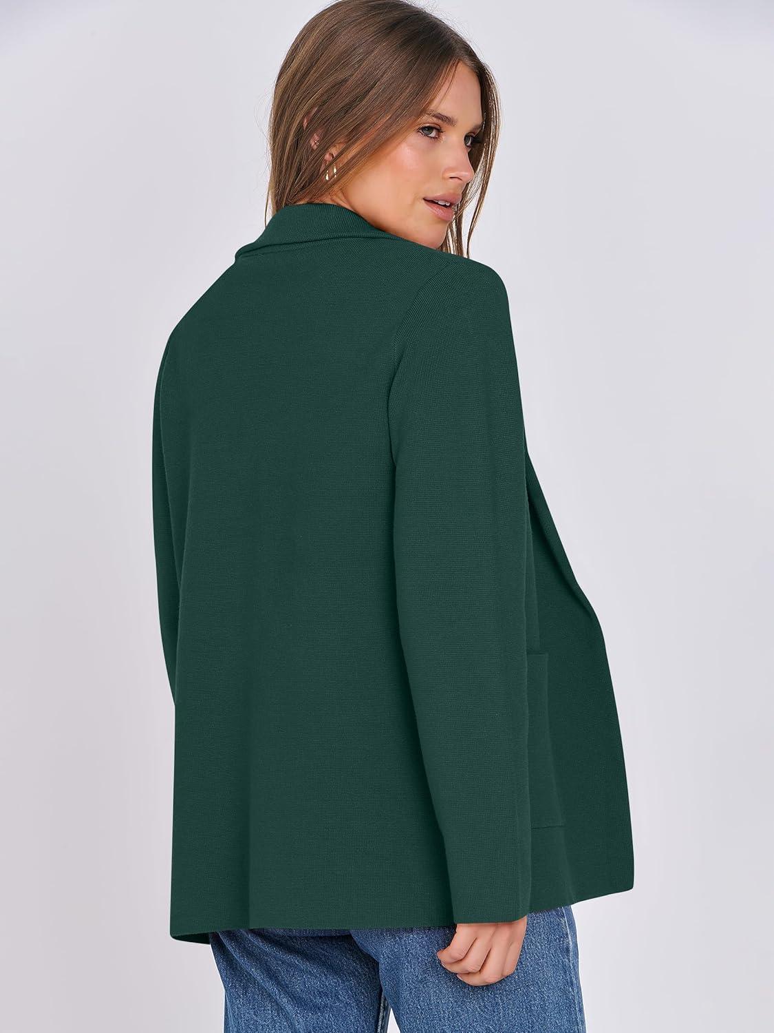 imageANRABESS Womens Sweater Blazer 2025 Fall Cardigan Chunky Knit Jacket CoatsDeep Green