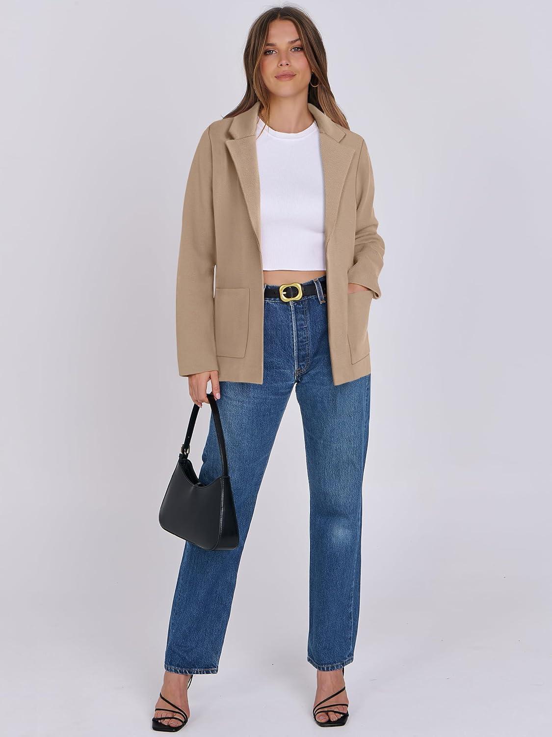 imageANRABESS Womens Sweater Blazer 2025 Fall Cardigan Chunky Knit Jacket CoatsKhaki